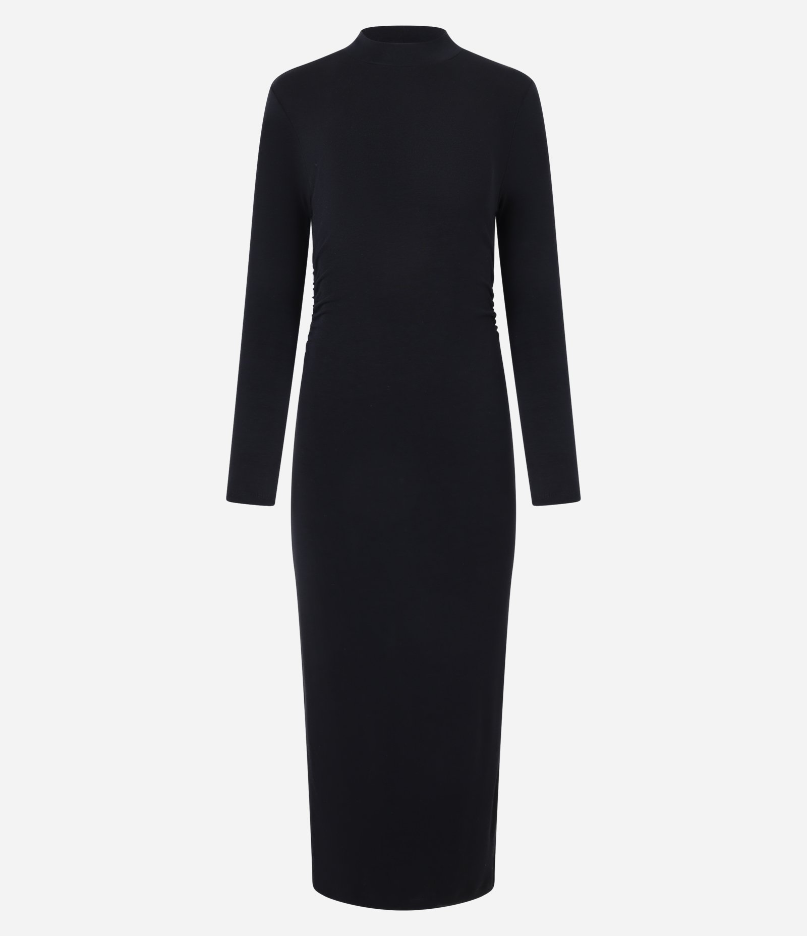 Vestido Reto Longo em Viscose com Franzido e Fenda Preto 6