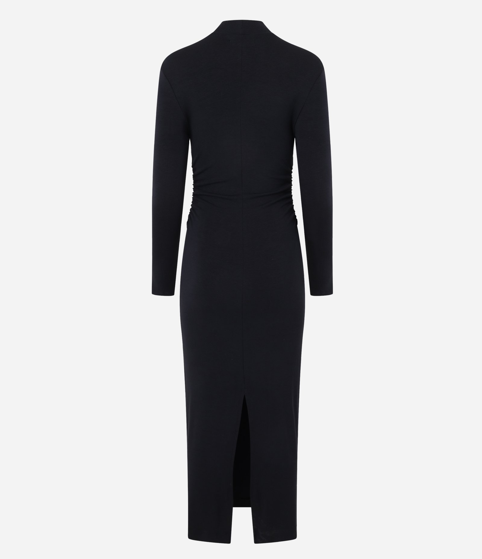Vestido Reto Longo em Viscose com Franzido e Fenda Preto 7
