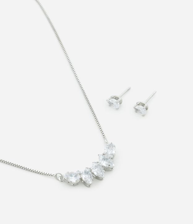 Conjunto de Colar com Zircônia e Brincos Ponto de Luz