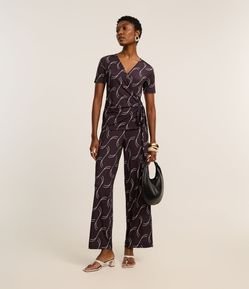 Macacão em Microfibra com Estampa Geométrica e Amarração