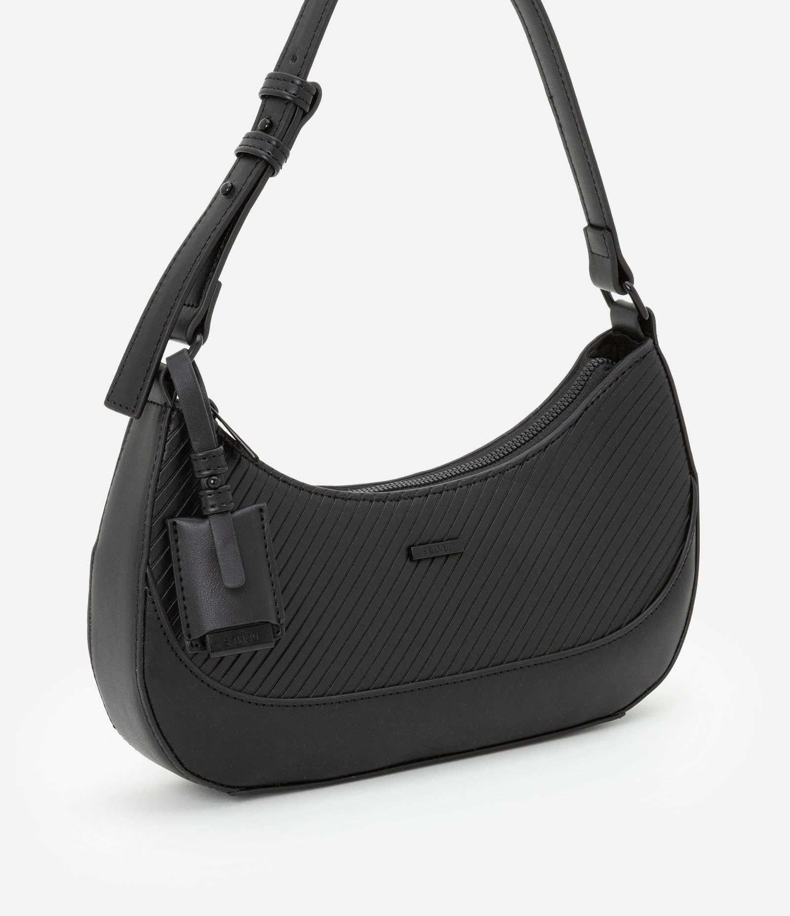 Bolsa Baguete em PU com Textura Embossed Preto 2