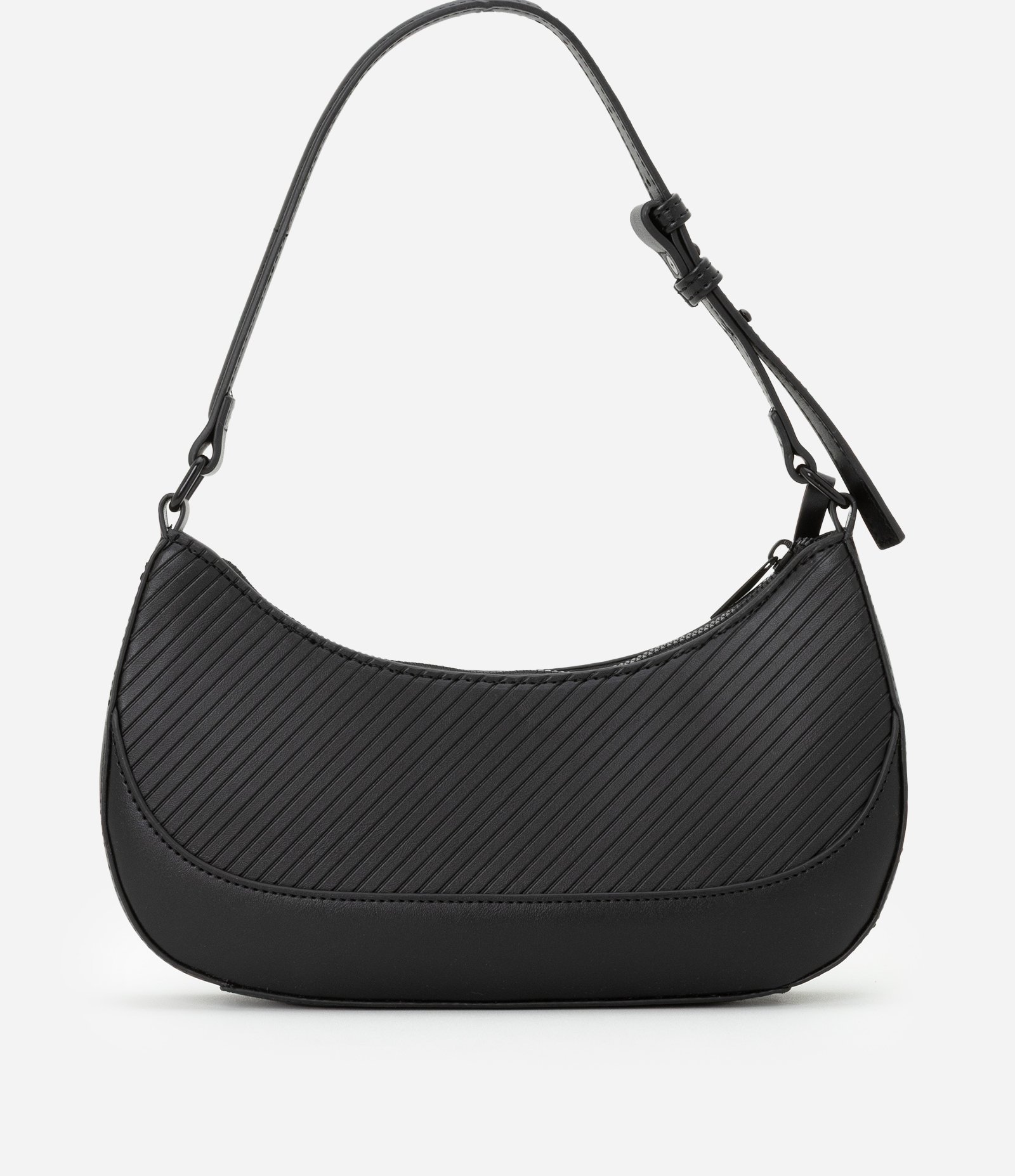 Bolsa Baguete em PU com Textura Embossed Preto 4