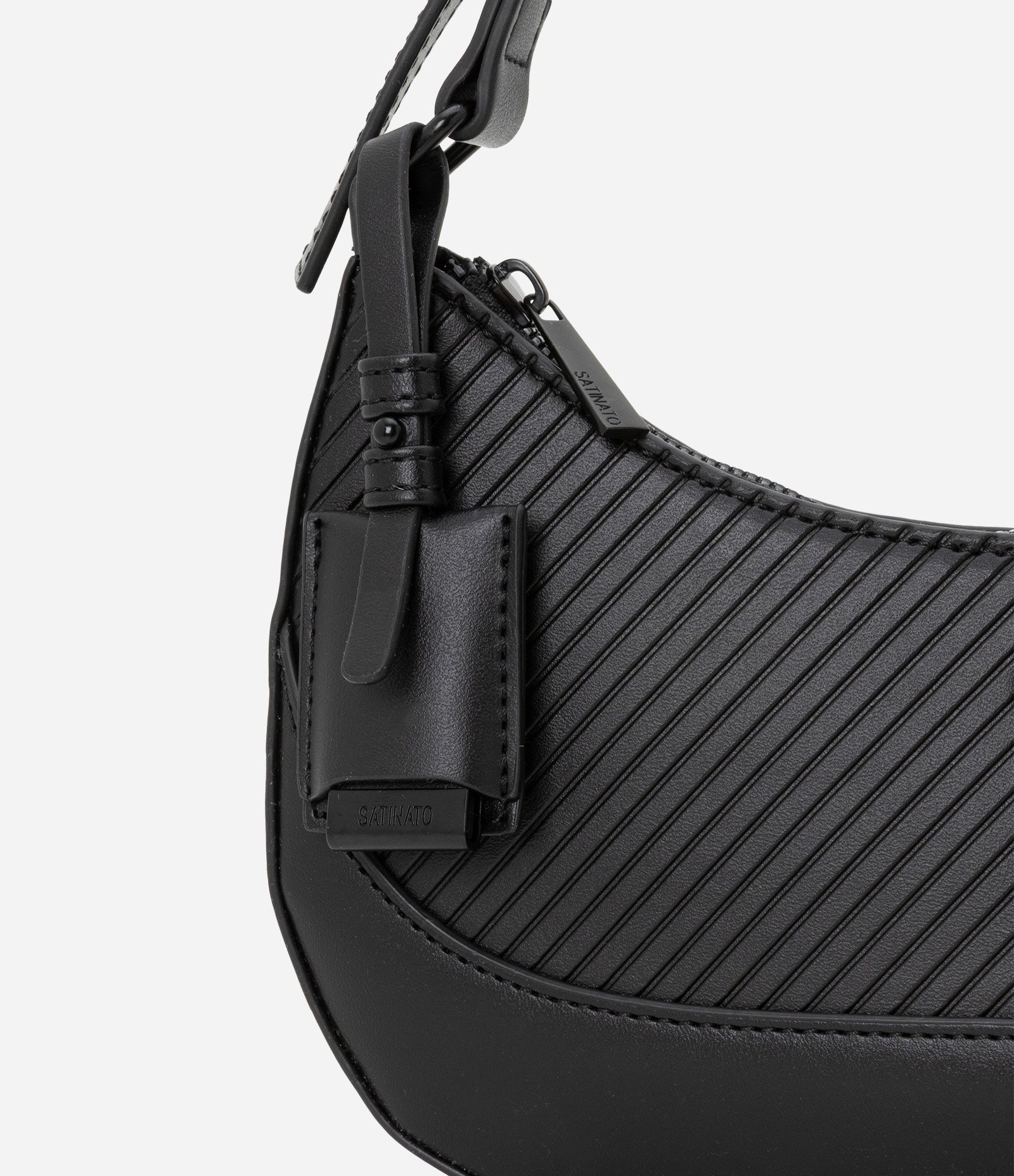 Bolsa Baguete em PU com Textura Embossed Preto 7