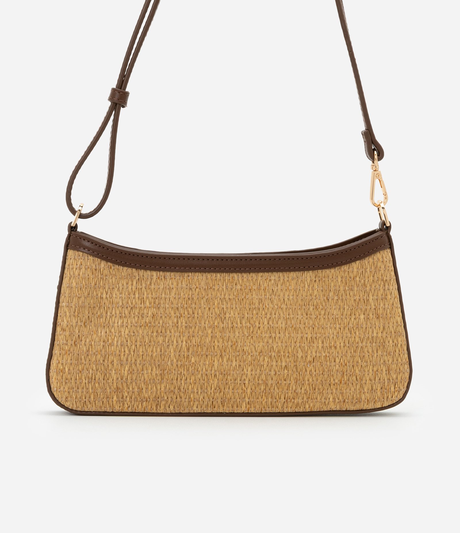 Bolsa Boho Baguete com Efeito Palha e Alça Regulável Bege 4