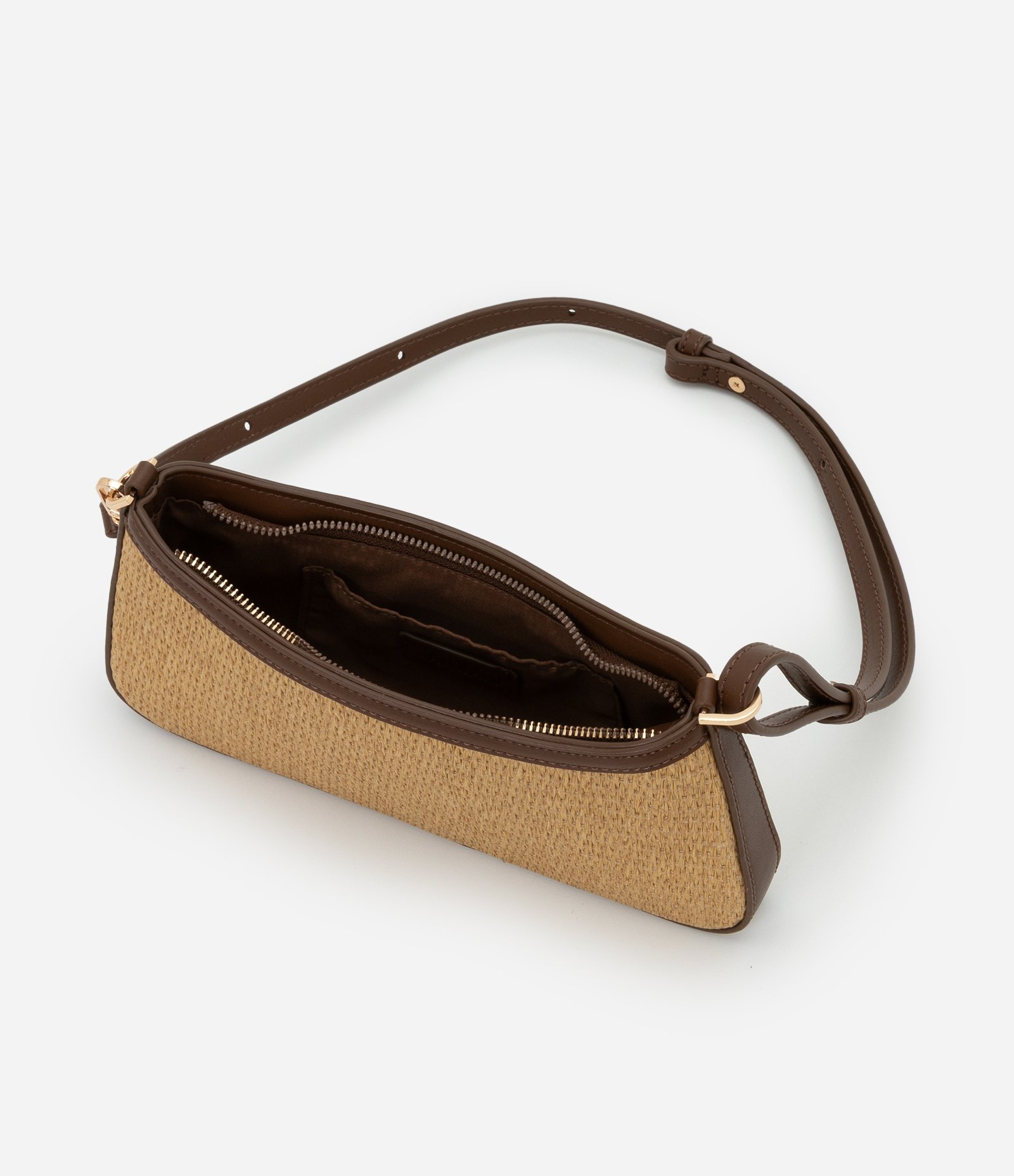 Bolsa Boho Baguete com Efeito Palha e Alça Regulável Bege 6