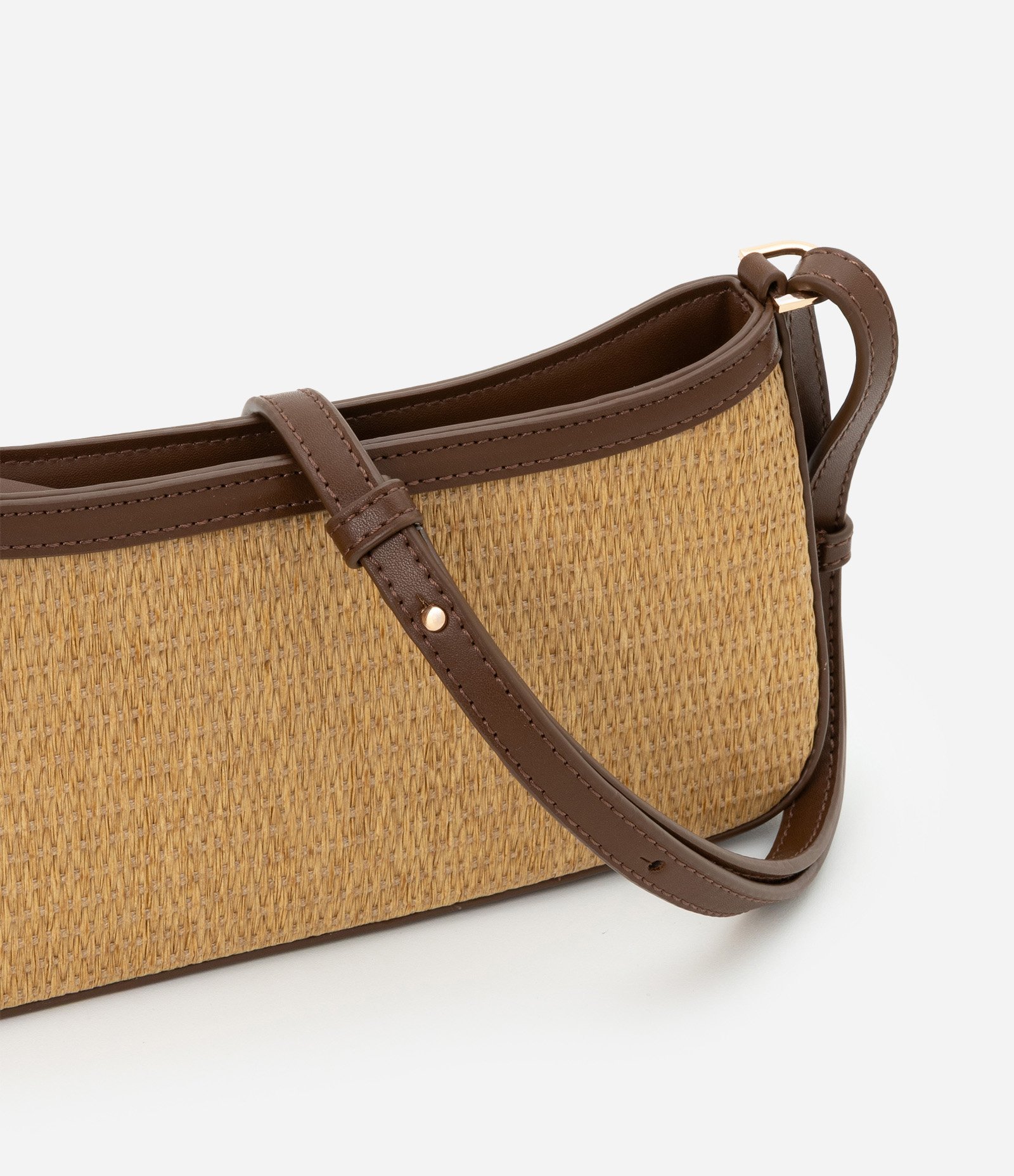 Bolsa Boho Baguete com Efeito Palha e Alça Regulável Bege 7