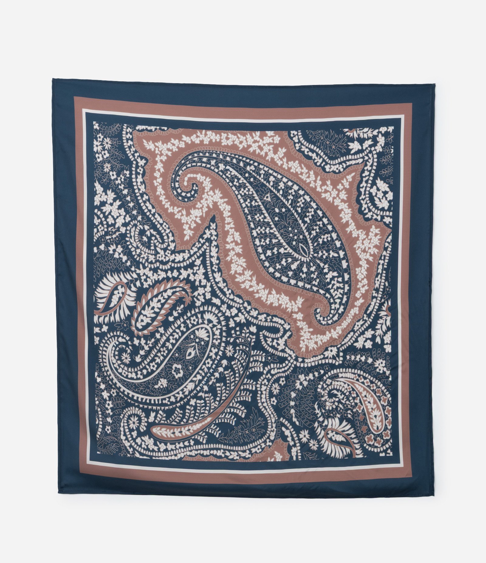Lenço Retangular em Cetim com Estampa Paisley Azul 2