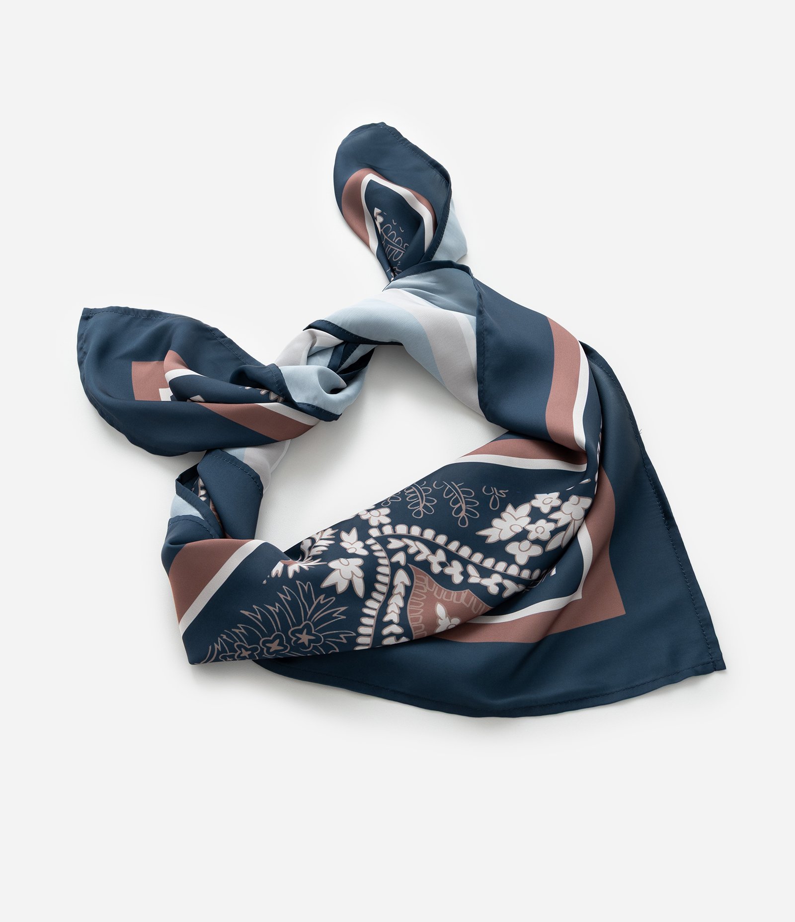 Lenço Retangular em Cetim com Estampa Paisley Azul 3