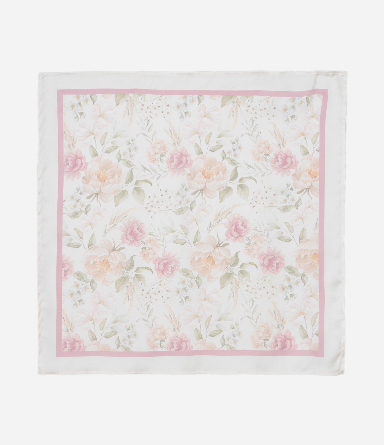 Lenço Quadrado em Cetim com Estampa Floral Off White/Rosa 2