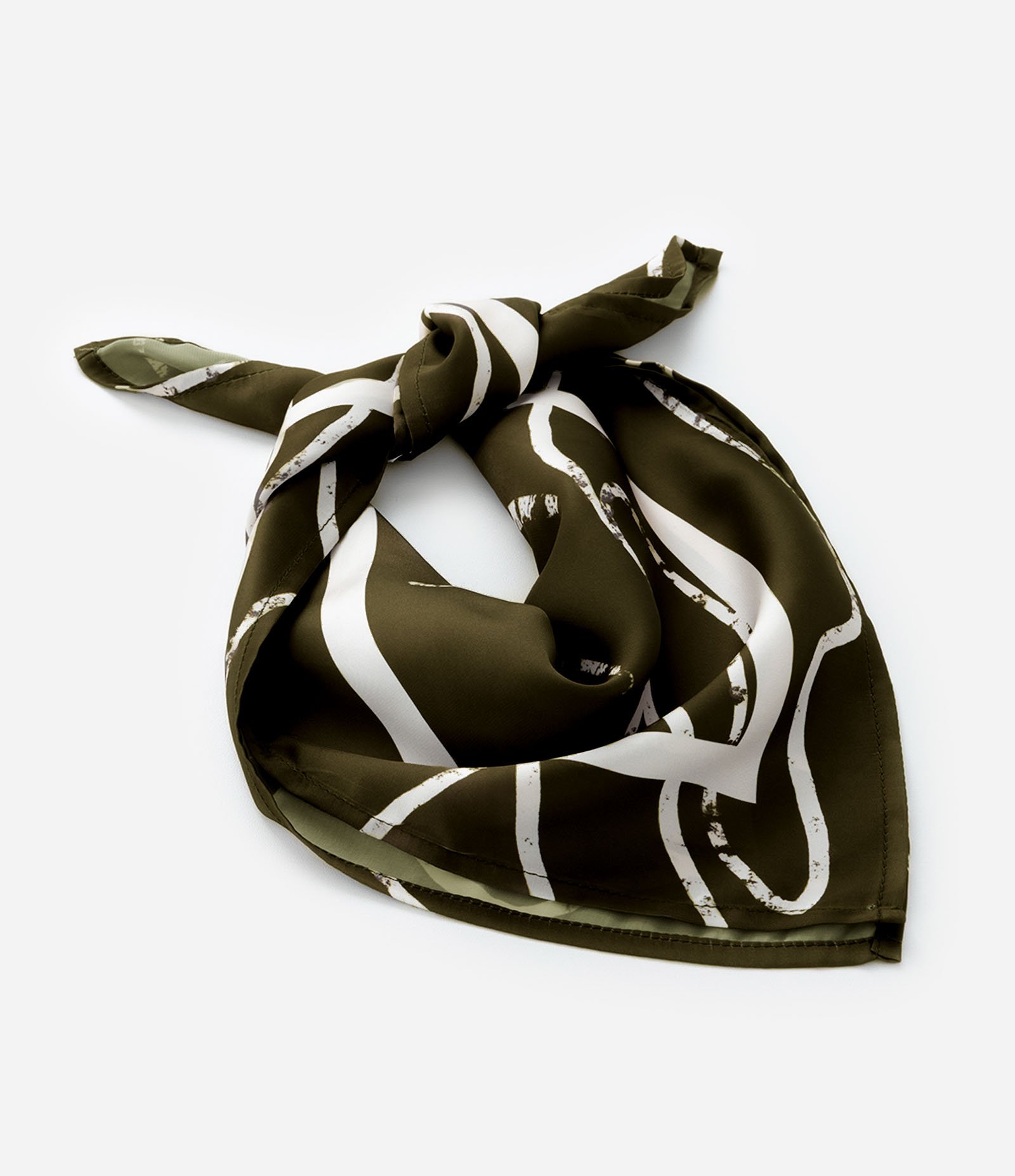 Lenço Quadrado em Cetim com Estampa Traços Marrom Esverdeado 3