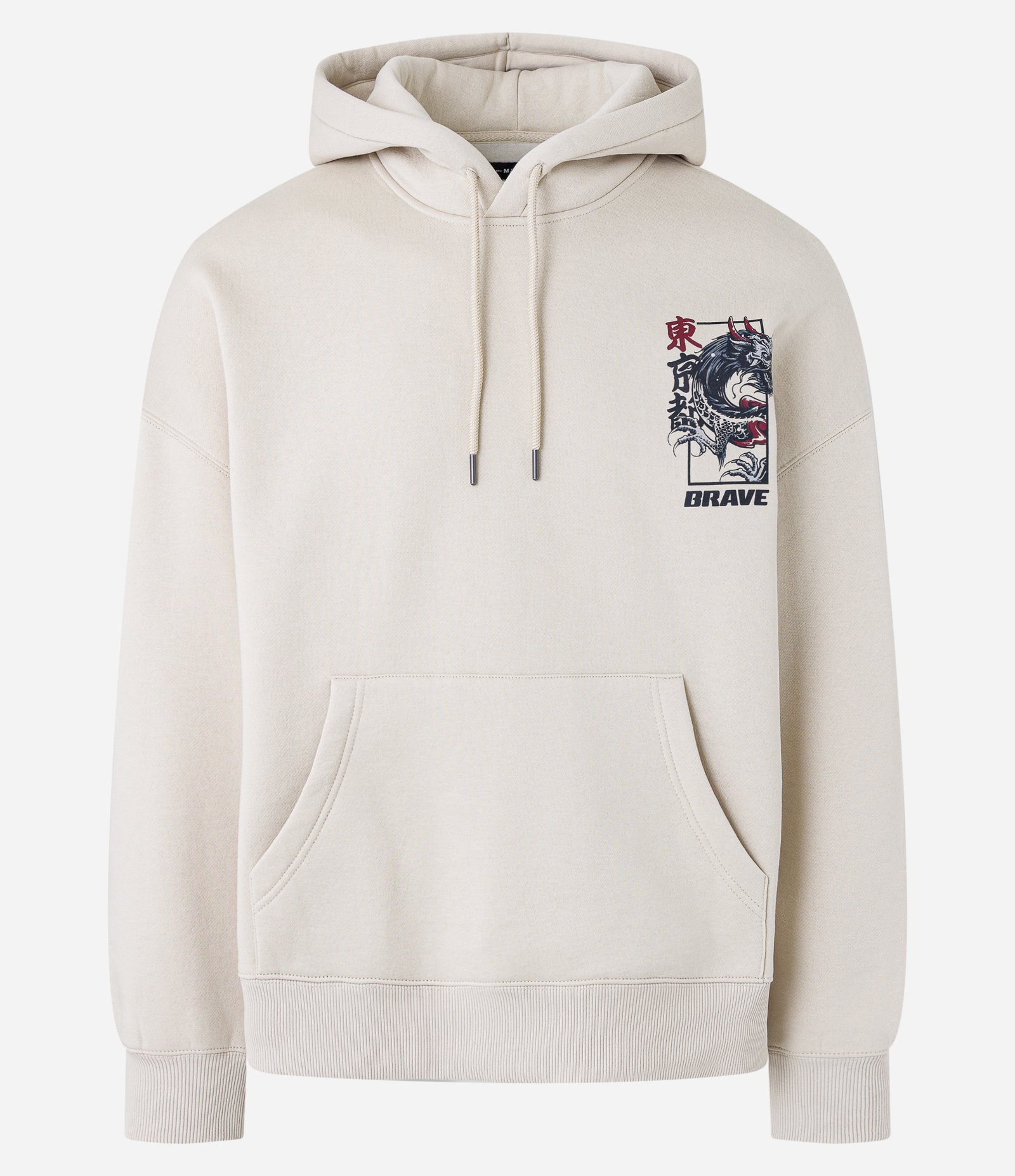 Casaco Boxy em Moletom com Felpa  com Estampa Brave Dragon Bege 6