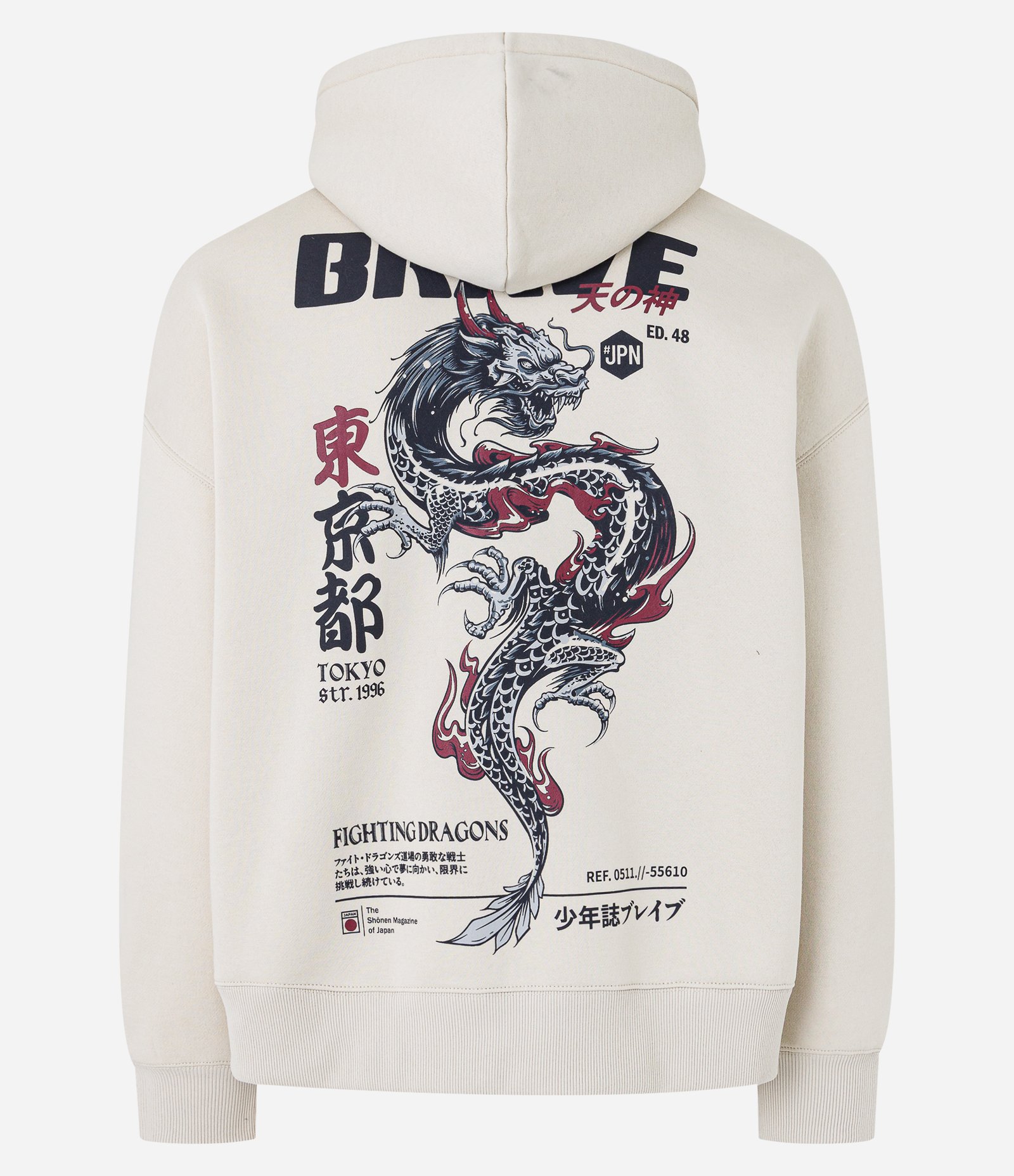 Casaco Boxy em Moletom com Felpa  com Estampa Brave Dragon Bege 7