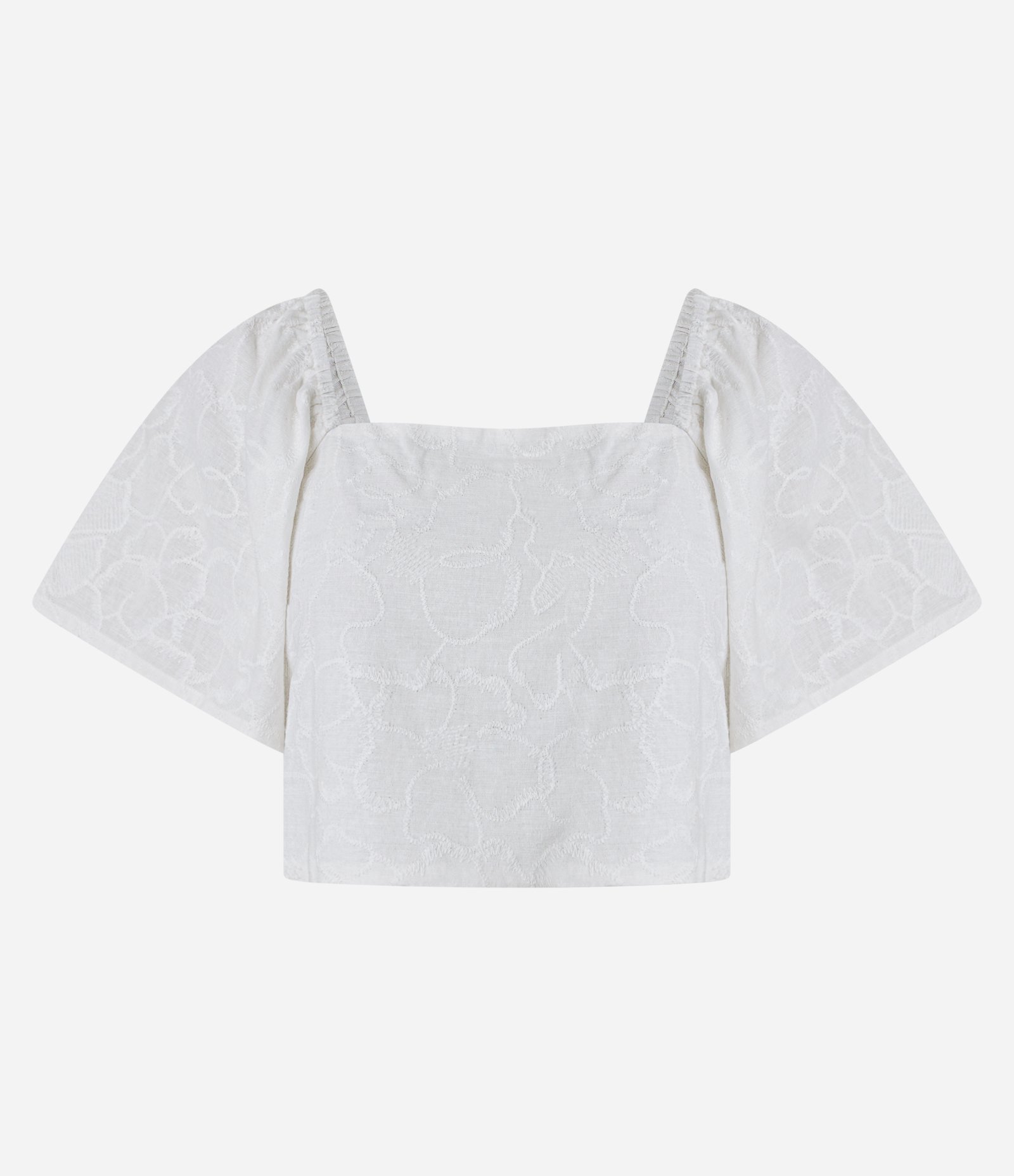 Blusa em Laise com Manga Bufante com Bordado Floral Branco 6