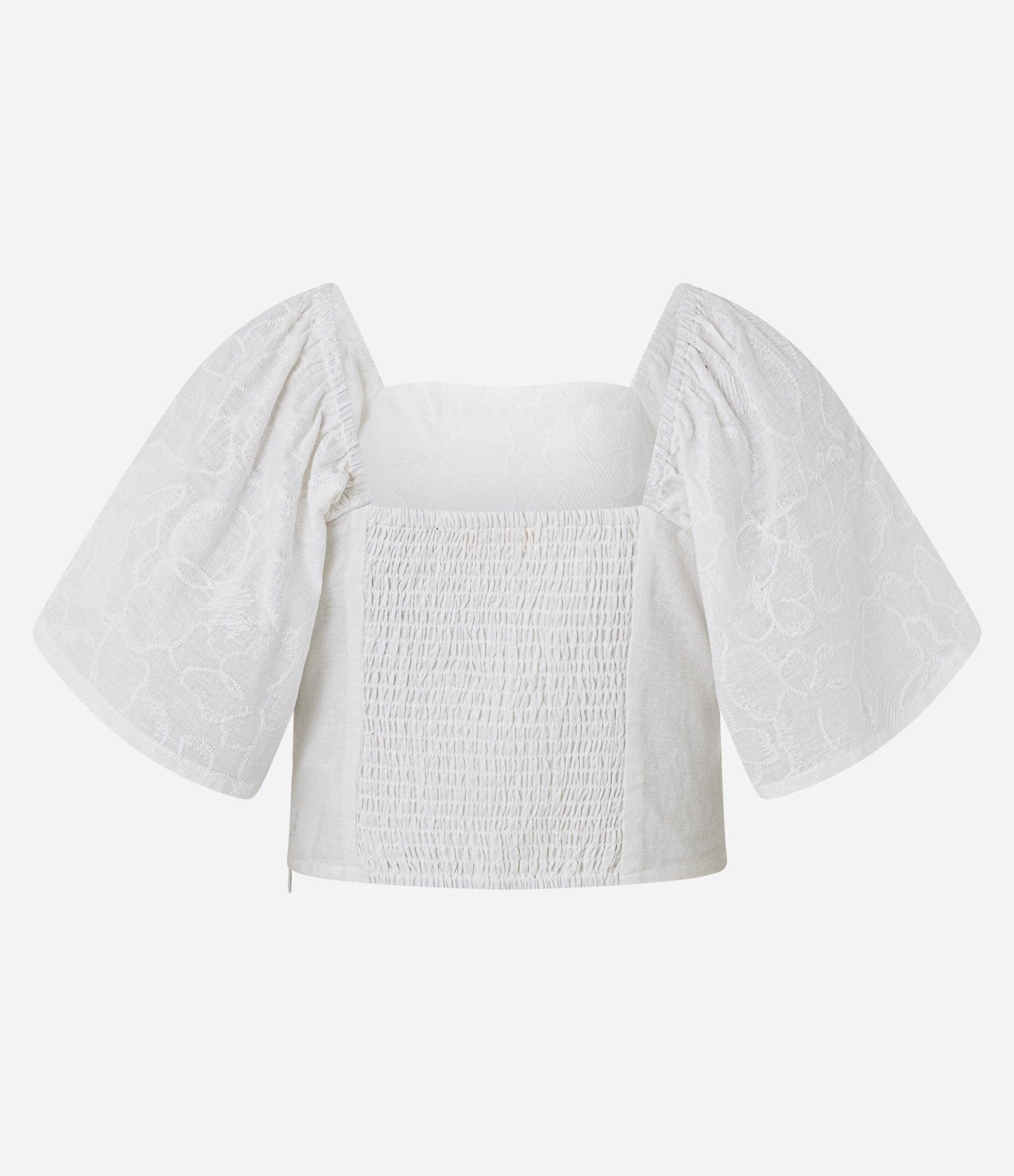 Blusa em Laise com Manga Bufante com Bordado Floral Branco 9