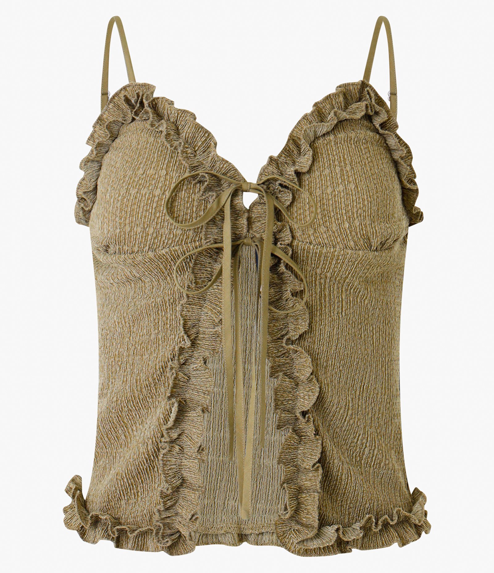 Blusa com Alça Fina Babados e Amarração Texturizada Verde 4