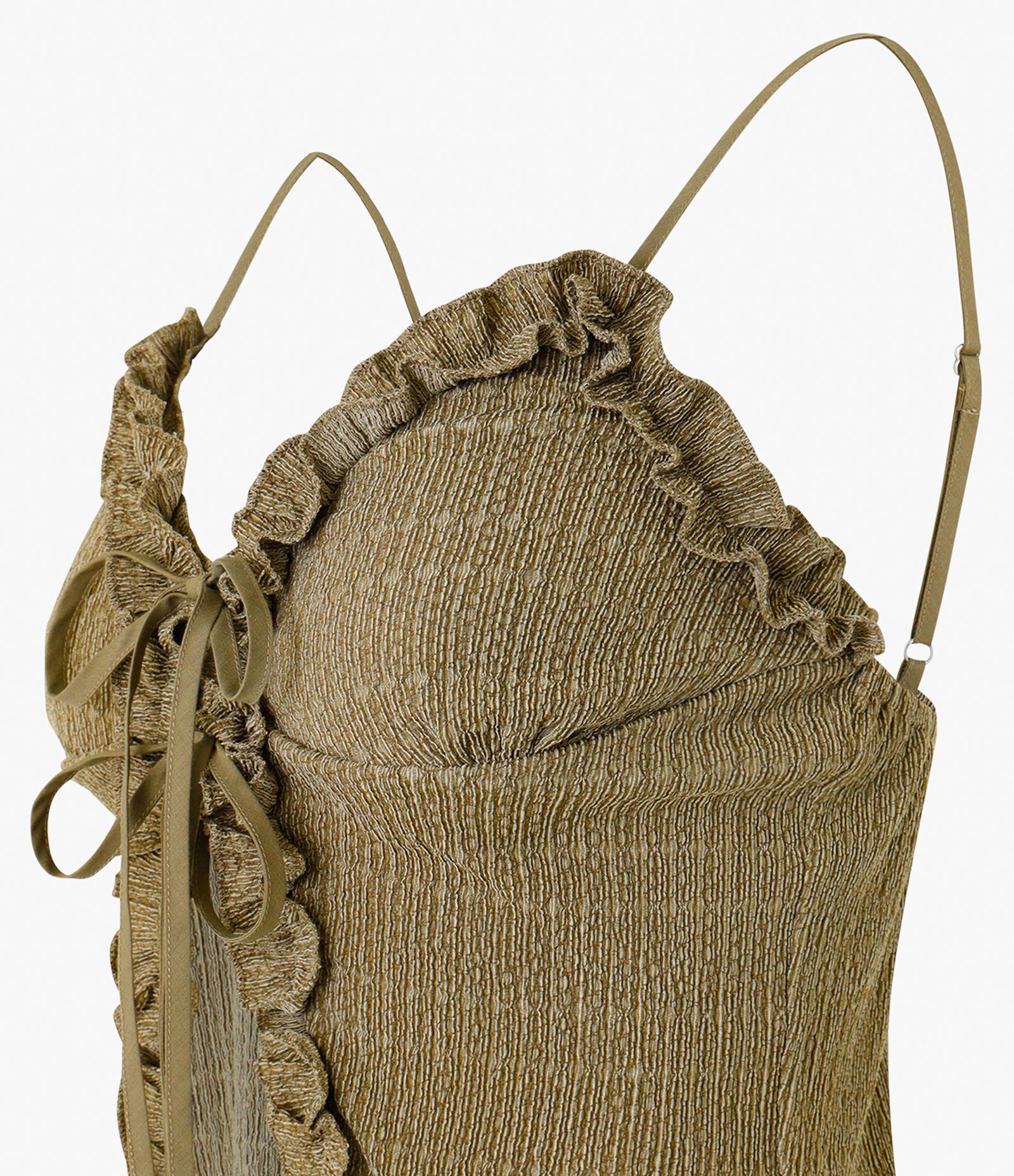 Blusa com Alça Fina Babados e Amarração Texturizada Verde 5