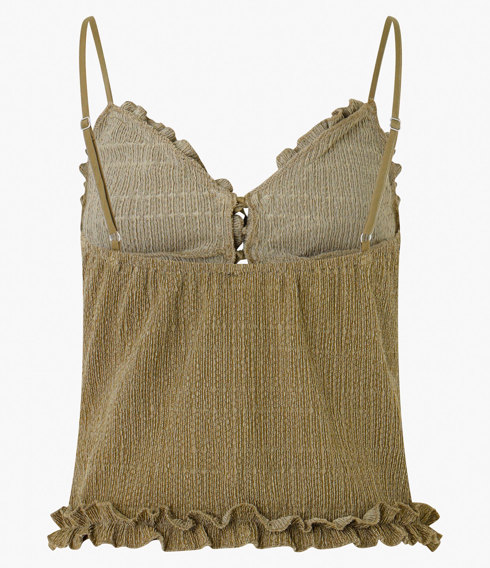 Blusa com Alça Fina Babados e Amarração Texturizada Verde 6