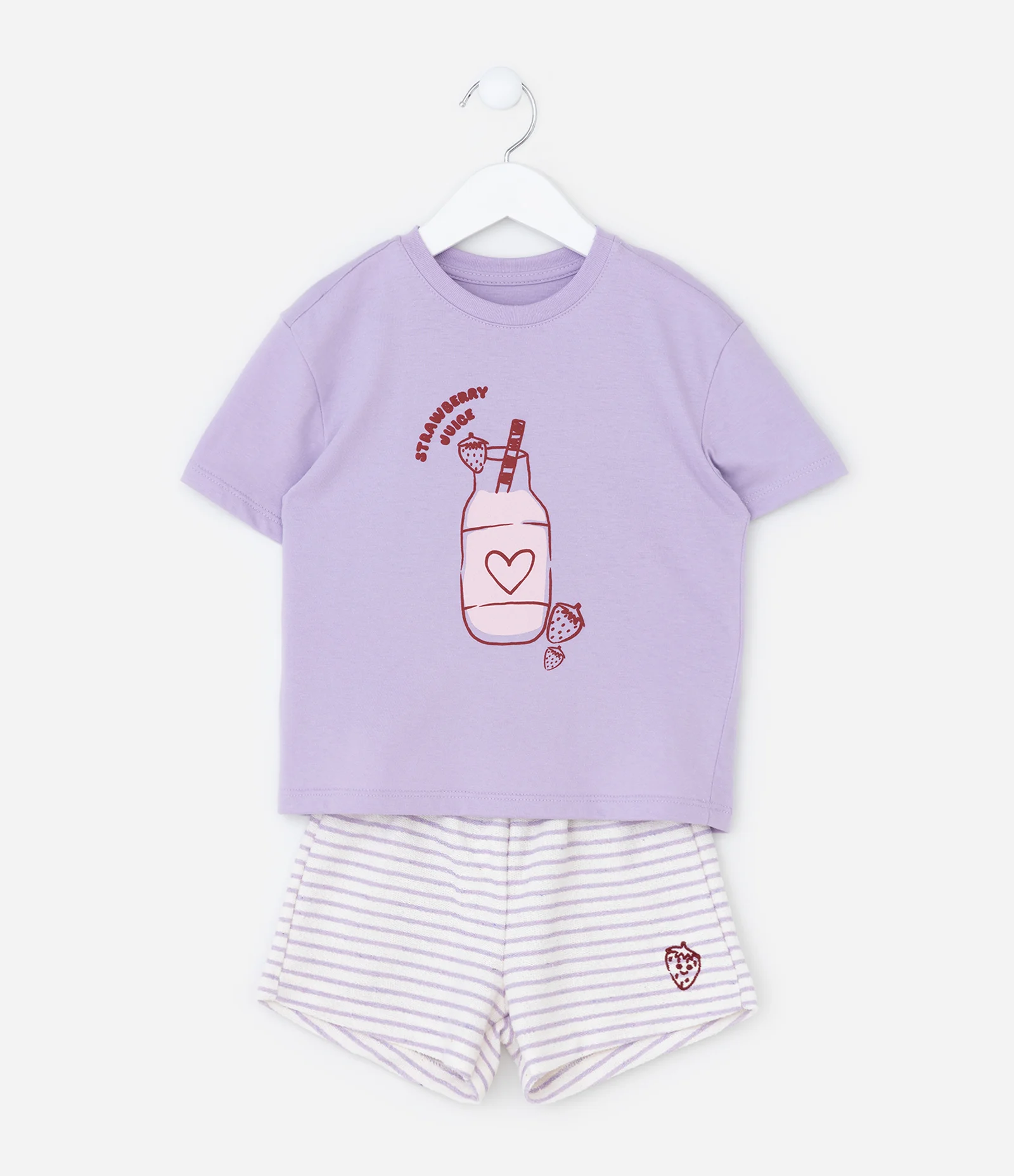 Conjunto Infantil com Estampa Suco de Morango - Tam 1 a 6 Anos Roxo 2