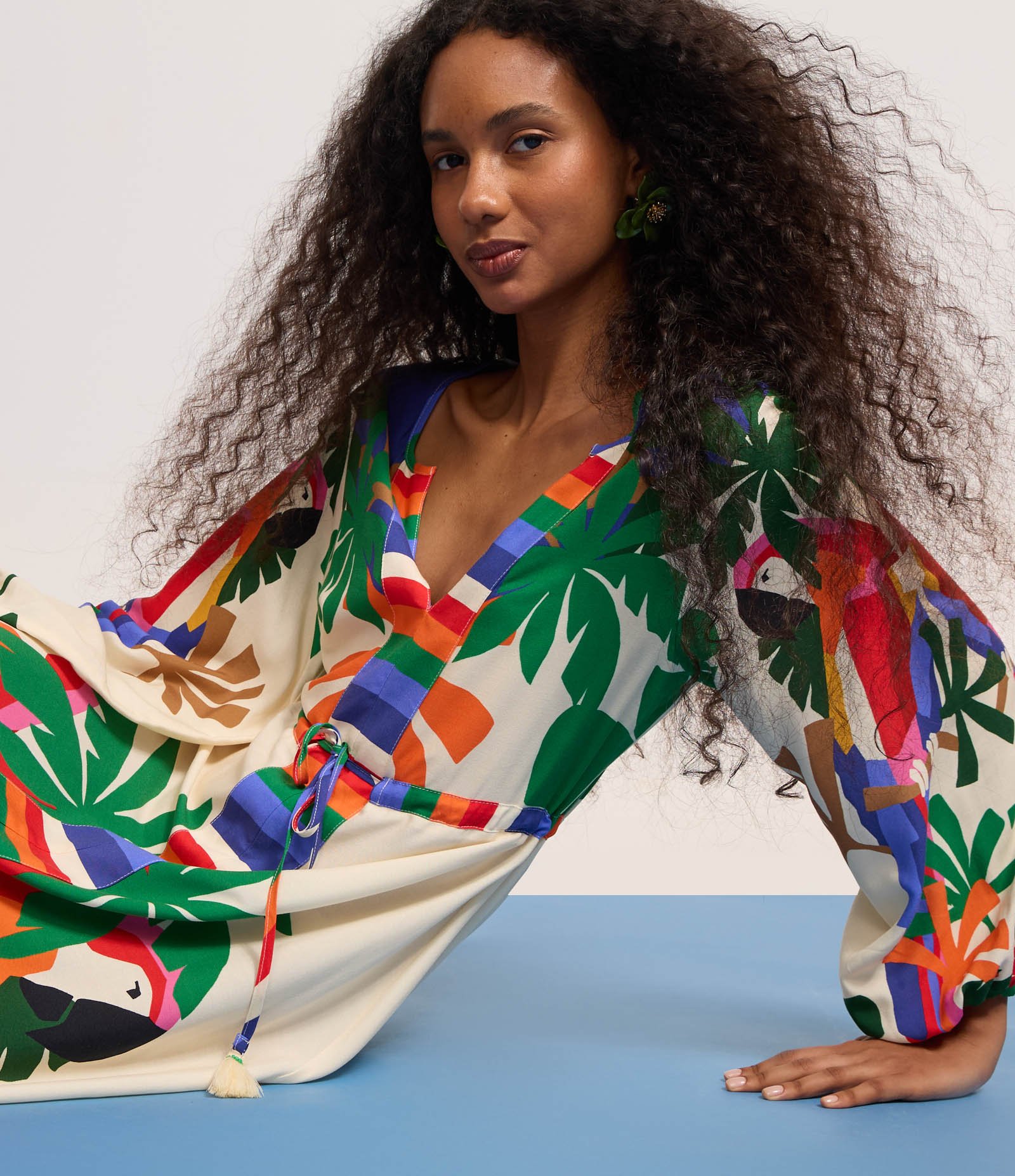 Vestido Longo em Viscose com Estampa Tropical Boho Multicores 5