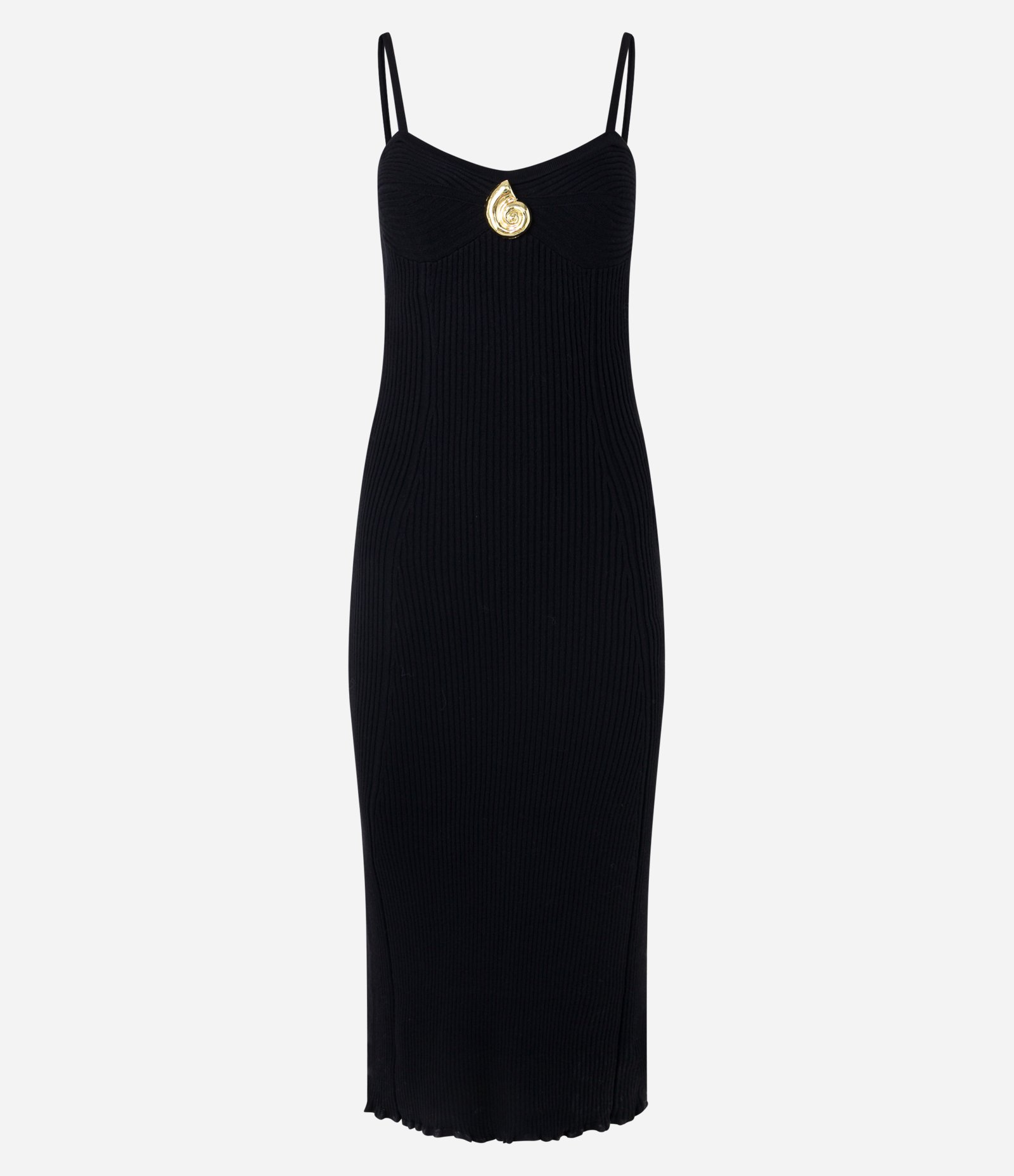 Vestido Long Midi em Tricô Caracol de Metal no Decote Preto 5