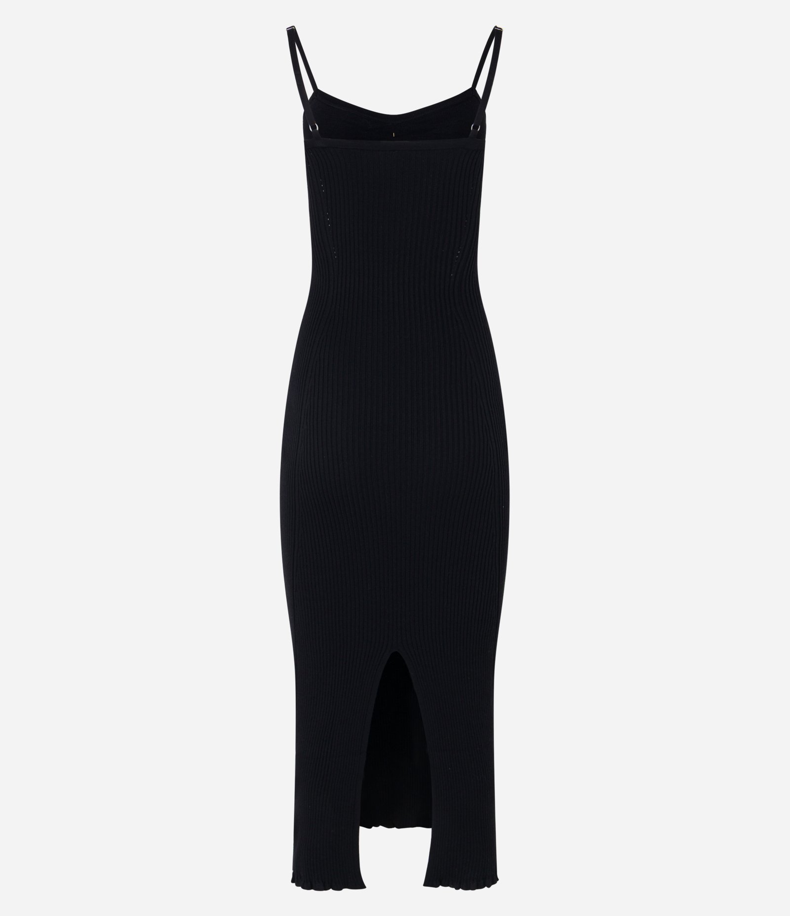 Vestido Long Midi em Tricô Caracol de Metal no Decote Preto 8