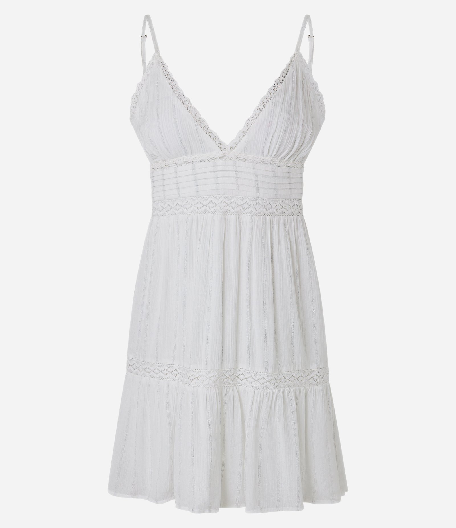 Vestido Evasê Curto em Viscose Texturizada com Alça Fina Branco 7