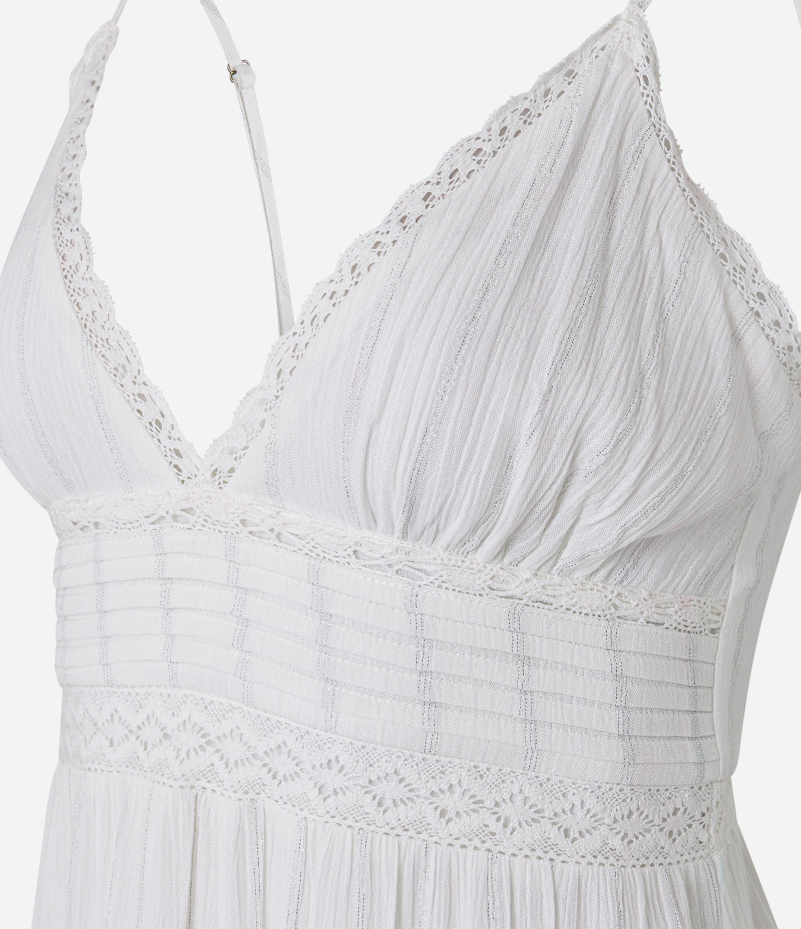 Vestido Evasê Curto em Viscose Texturizada com Alça Fina Branco 8