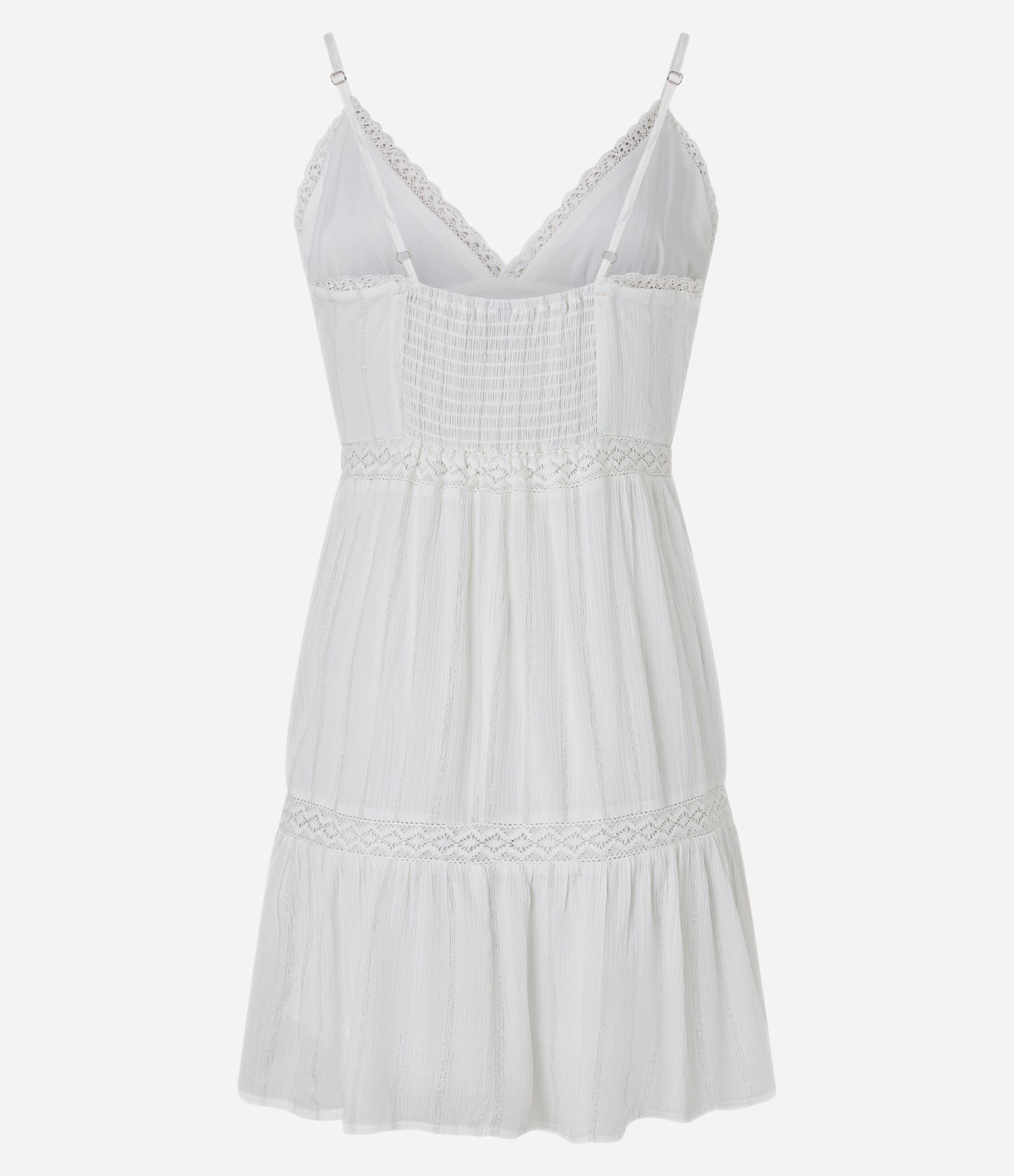 Vestido Evasê Curto em Viscose Texturizada com Alça Fina Branco 9