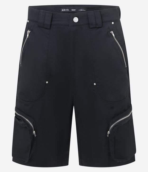 Bermuda Baggy com Bolsos Cargo e Zíper