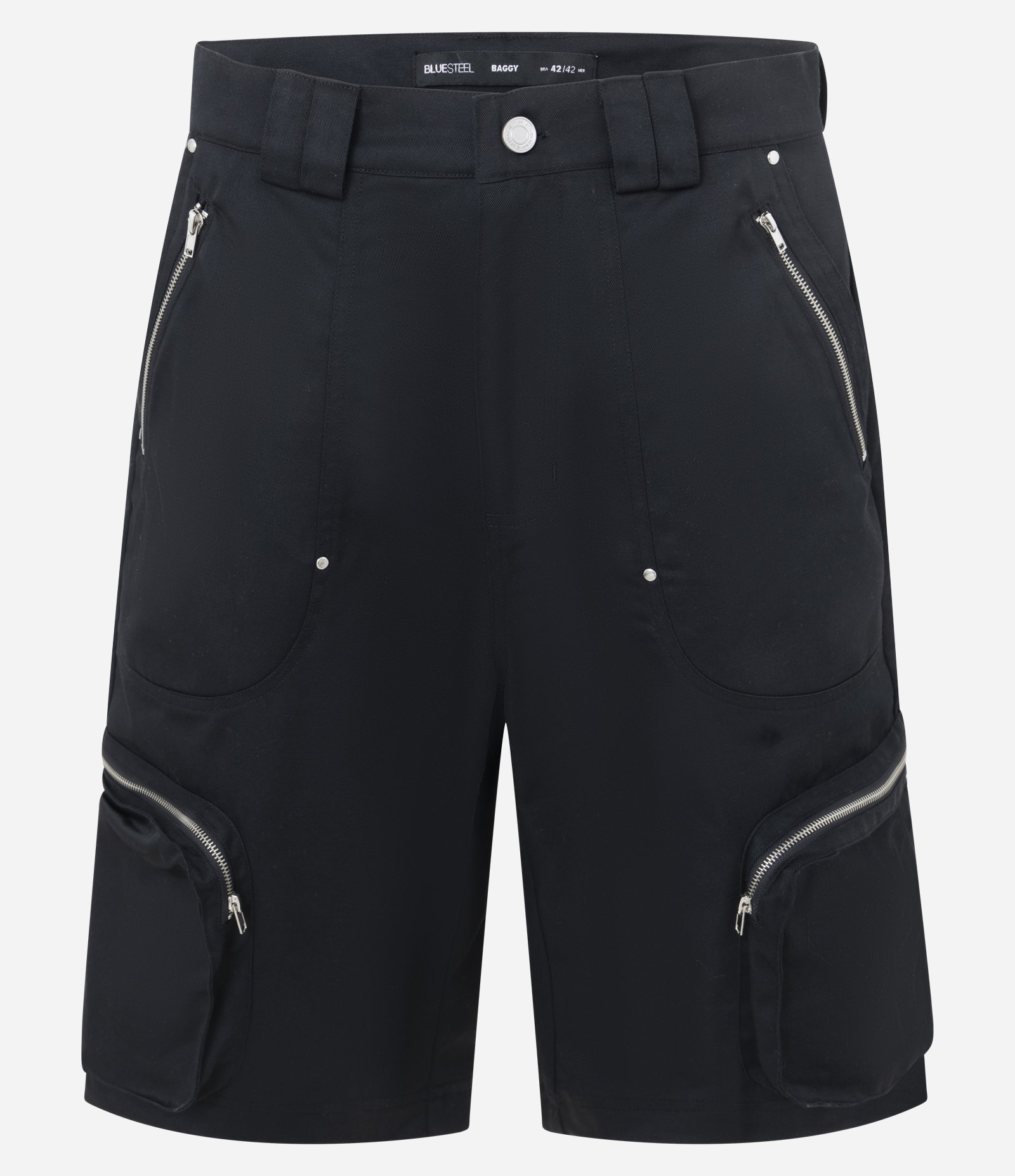 Bermuda Baggy com Bolsos Cargo e Zíper Preto 5