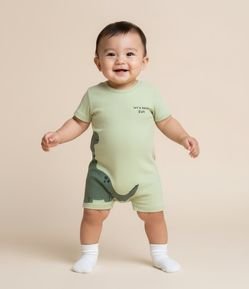 Macacão Infantil Canelado com Estampa de Dinossauro - Tam  0 a 18 Meses