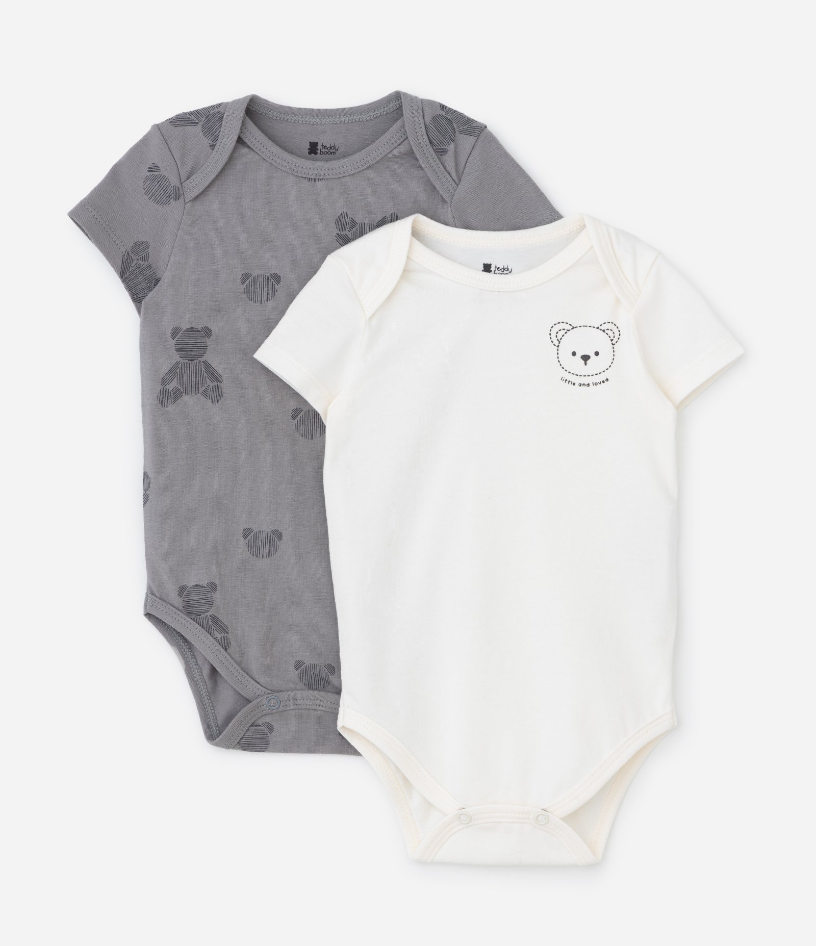 Kit 02 Bodies Infantis com Estampa Ursinhos - Tam 0 a 18 meses Cinza/Branco 1