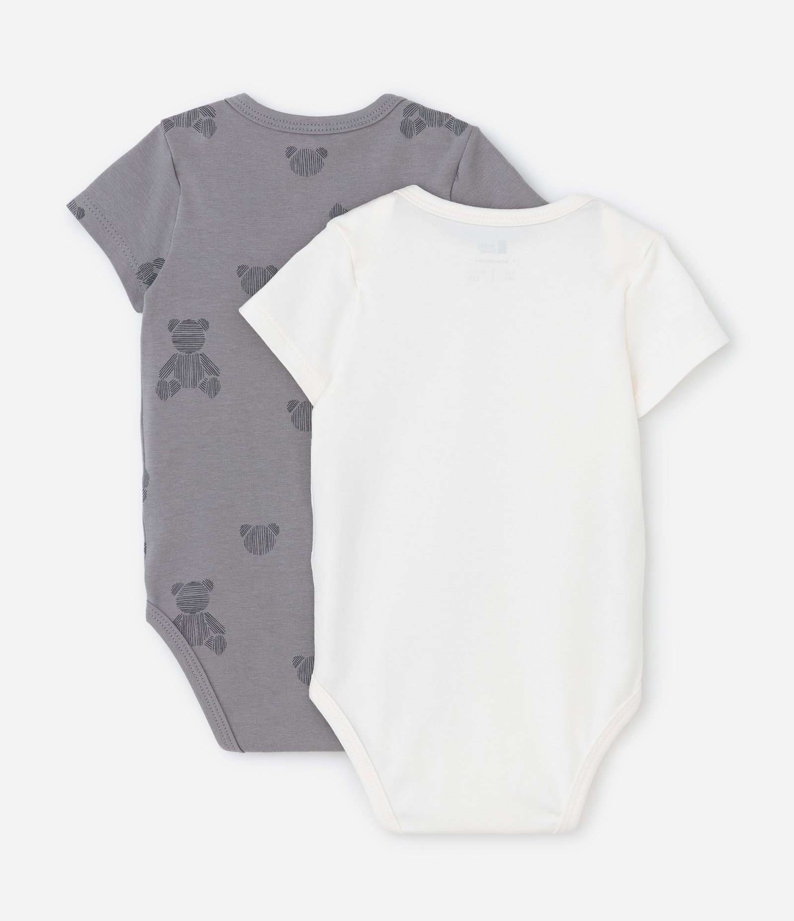 Kit 02 Bodies Infantis com Estampa Ursinhos - Tam 0 a 18 meses Cinza/Branco 2