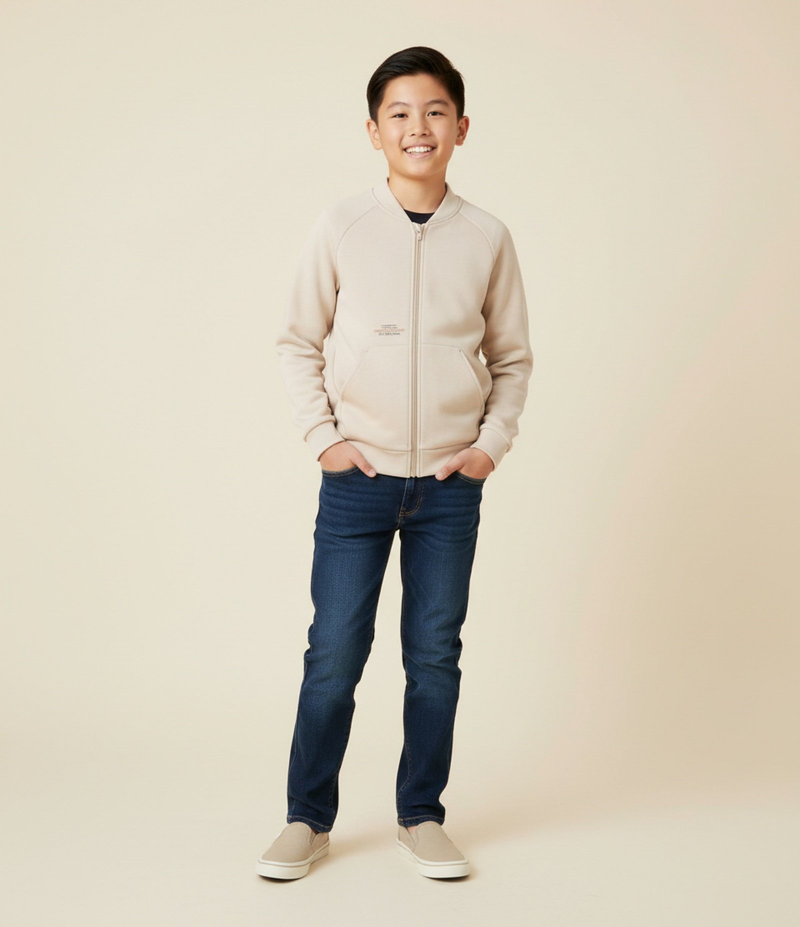 Casaco Infantil em Viscose com Bolsos - Tam 5 a 14 Anos Bege 1