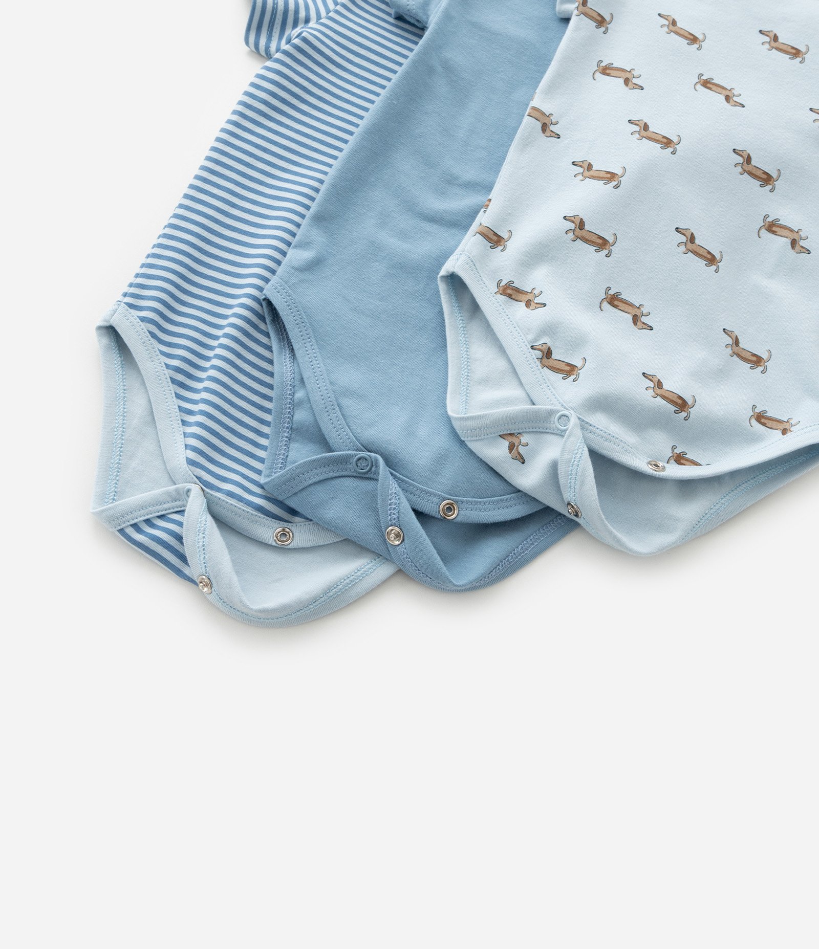Kit 03 Bodies Cachorro Salsicha - Tam 0 a 18 Meses Azul 5