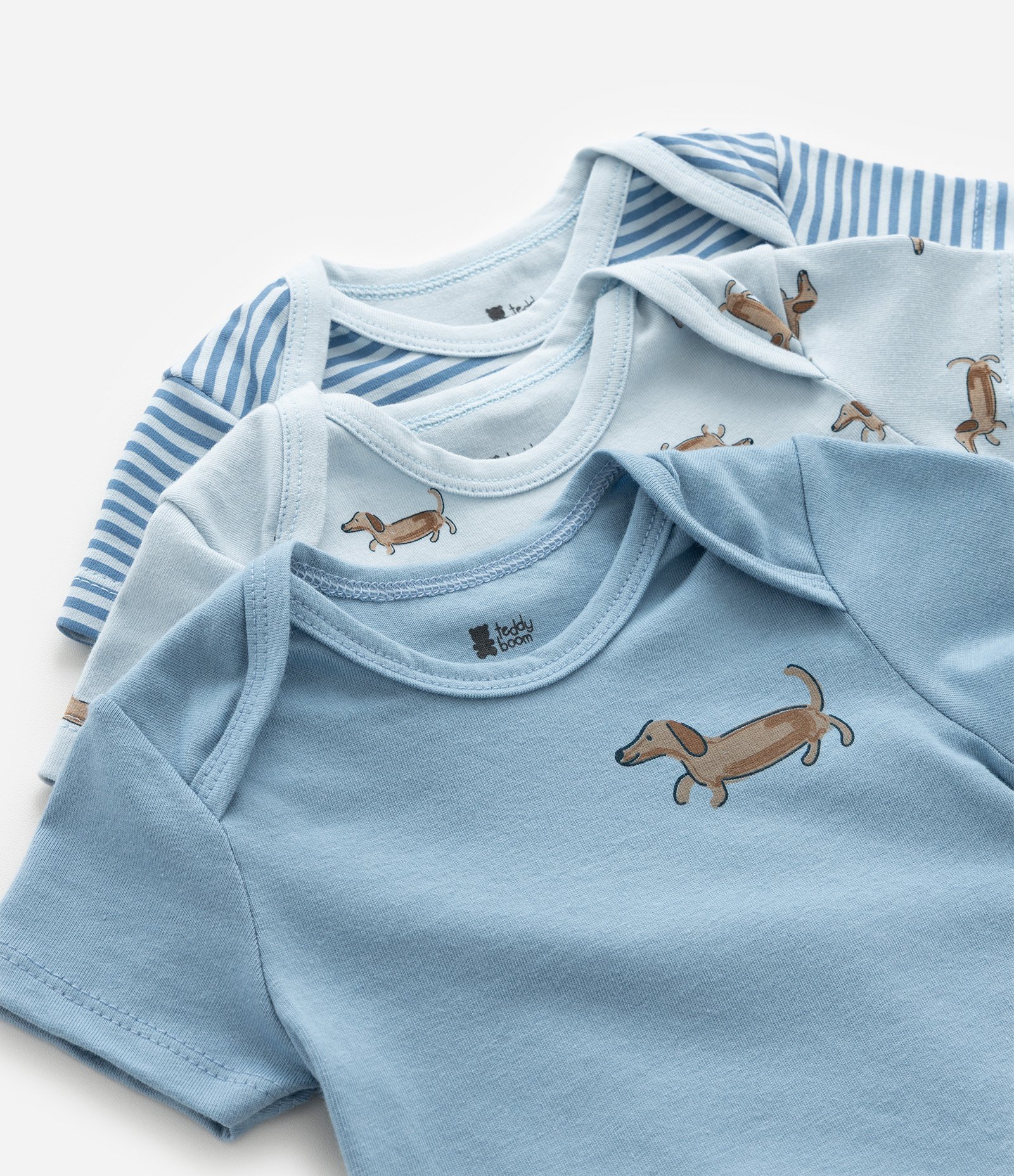 Kit 03 Bodies Cachorro Salsicha - Tam 0 a 18 Meses Azul 7