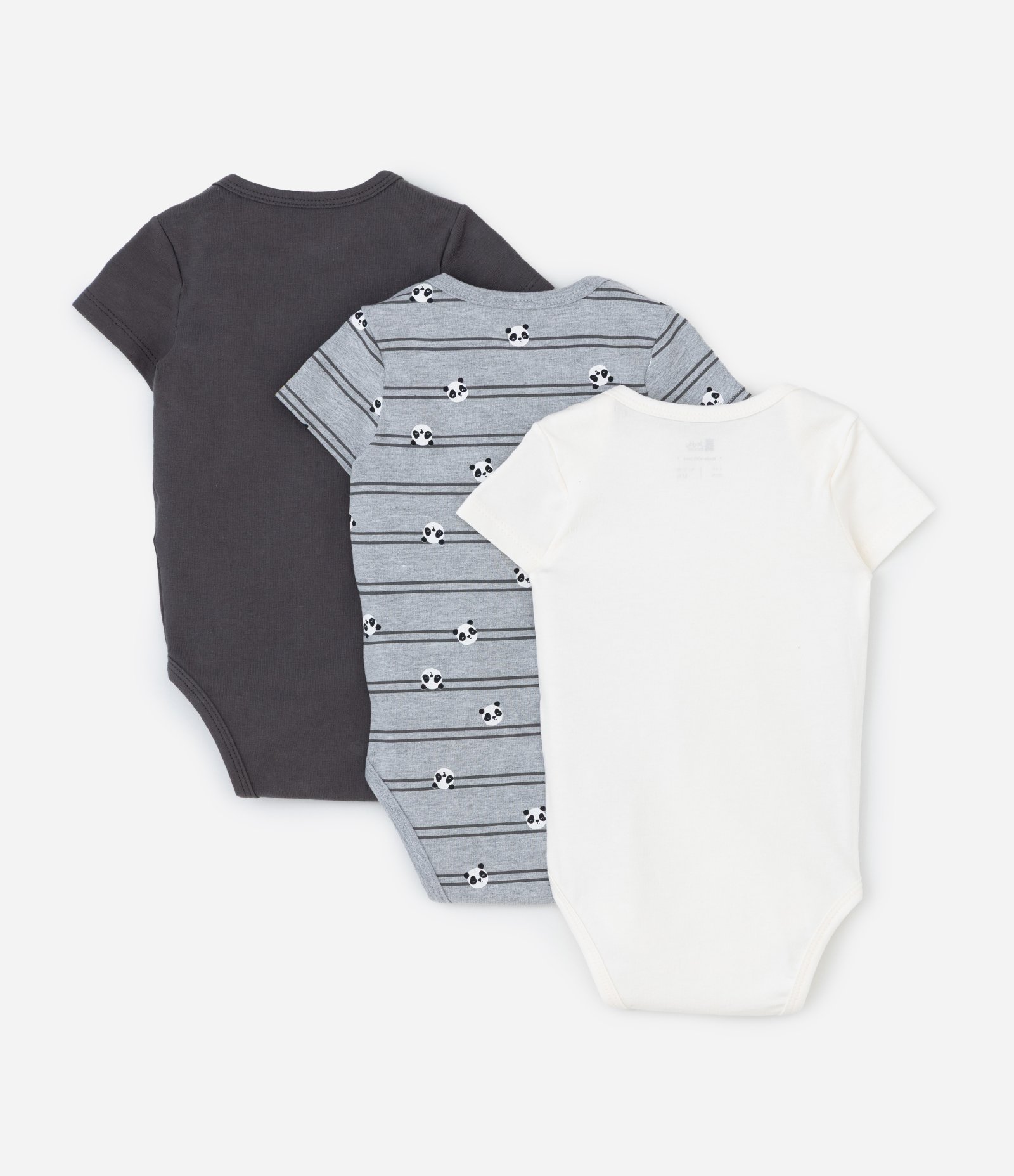 Kit 03 Bodies Infantis com Estampa de Panda - Tam 0 a 18 meses Branco/Cinza/Chumbo 2