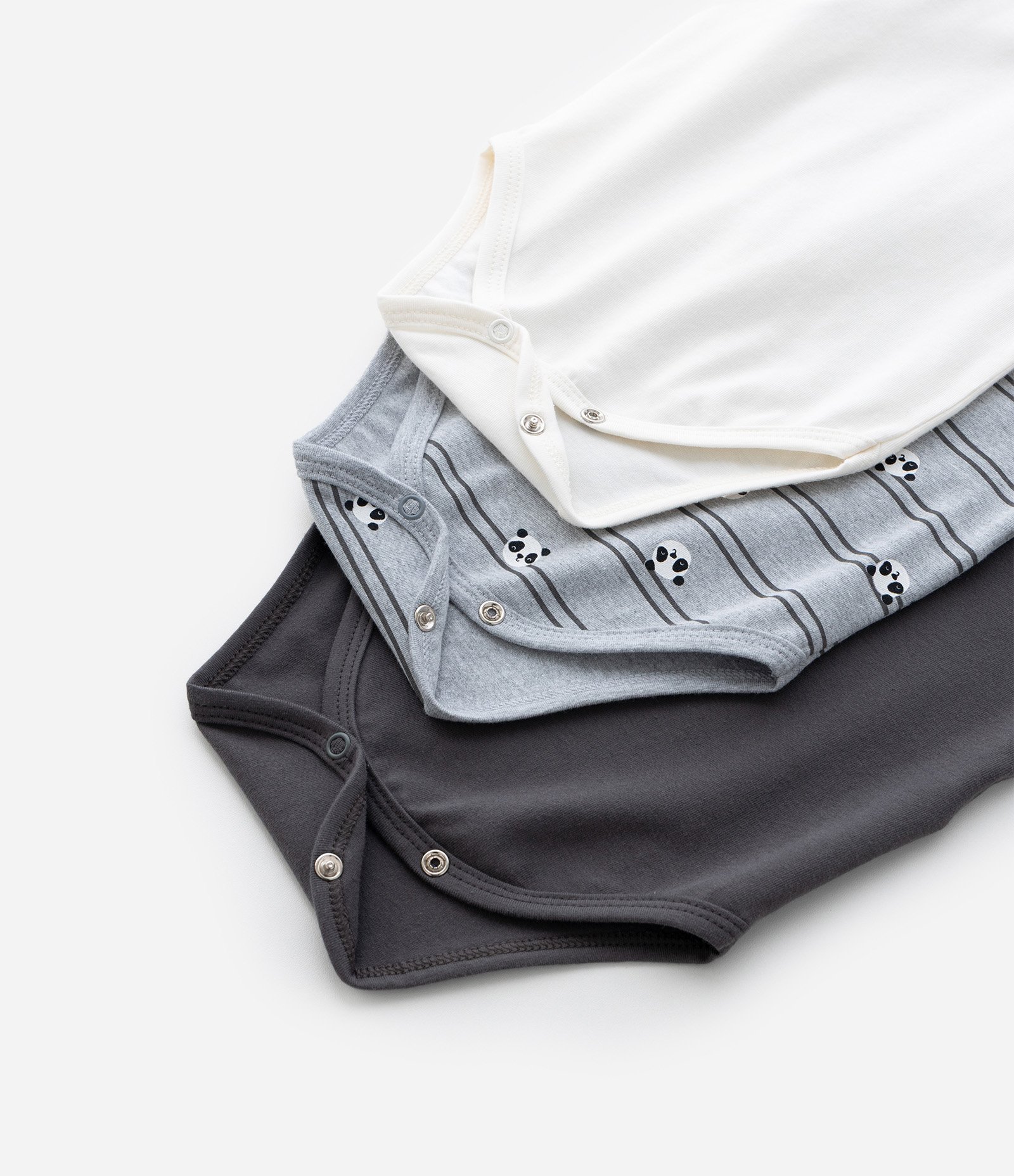 Kit 03 Bodies Infantis com Estampa de Panda - Tam 0 a 18 meses Branco/Cinza/Chumbo 6