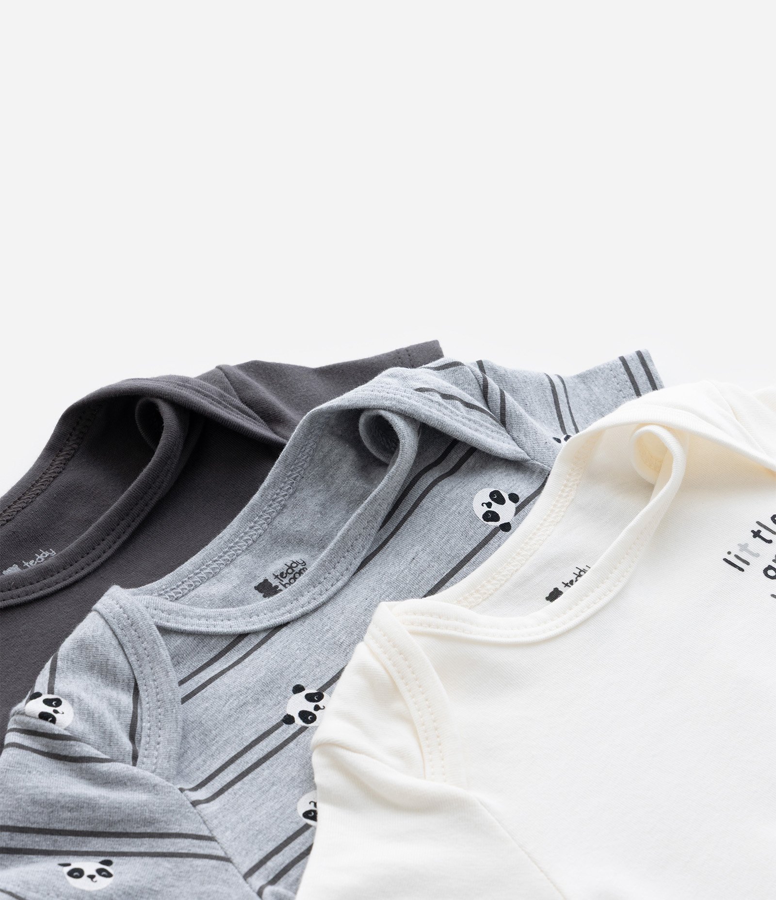 Kit 03 Bodies Infantis com Estampa de Panda - Tam 0 a 18 meses Branco/Cinza/Chumbo 7