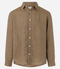 Camisa Comfort em Linho Puro com Gola Colarinho