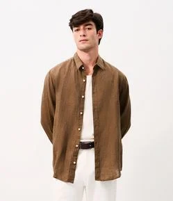 Camisa Comfort em Linho Puro com Gola Colarinho