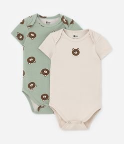 Kit 02 Bodies Infantis com Estampa de Urso - Tam 0 a 18 Meses