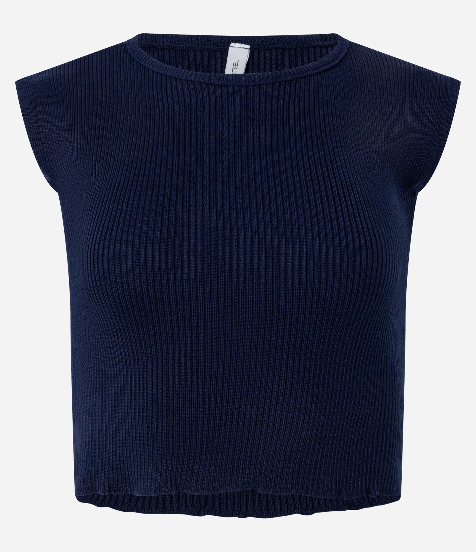 Blusa Curta em Tricô com Ombro Caído Azul 4