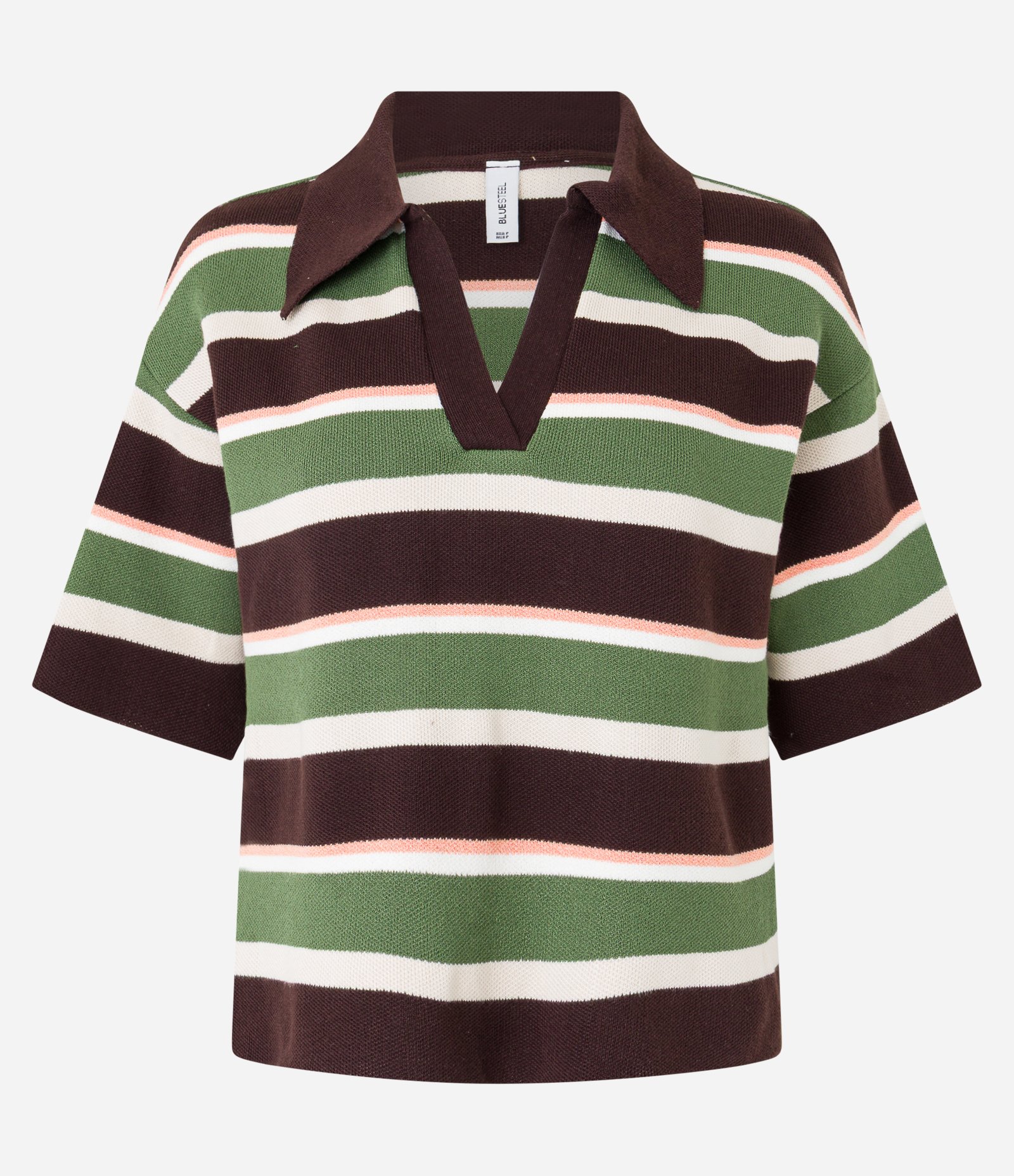 Blusa em Tricô com Gola Polo e Listras Variadas Verde/Marrom/Off/Rosa 7