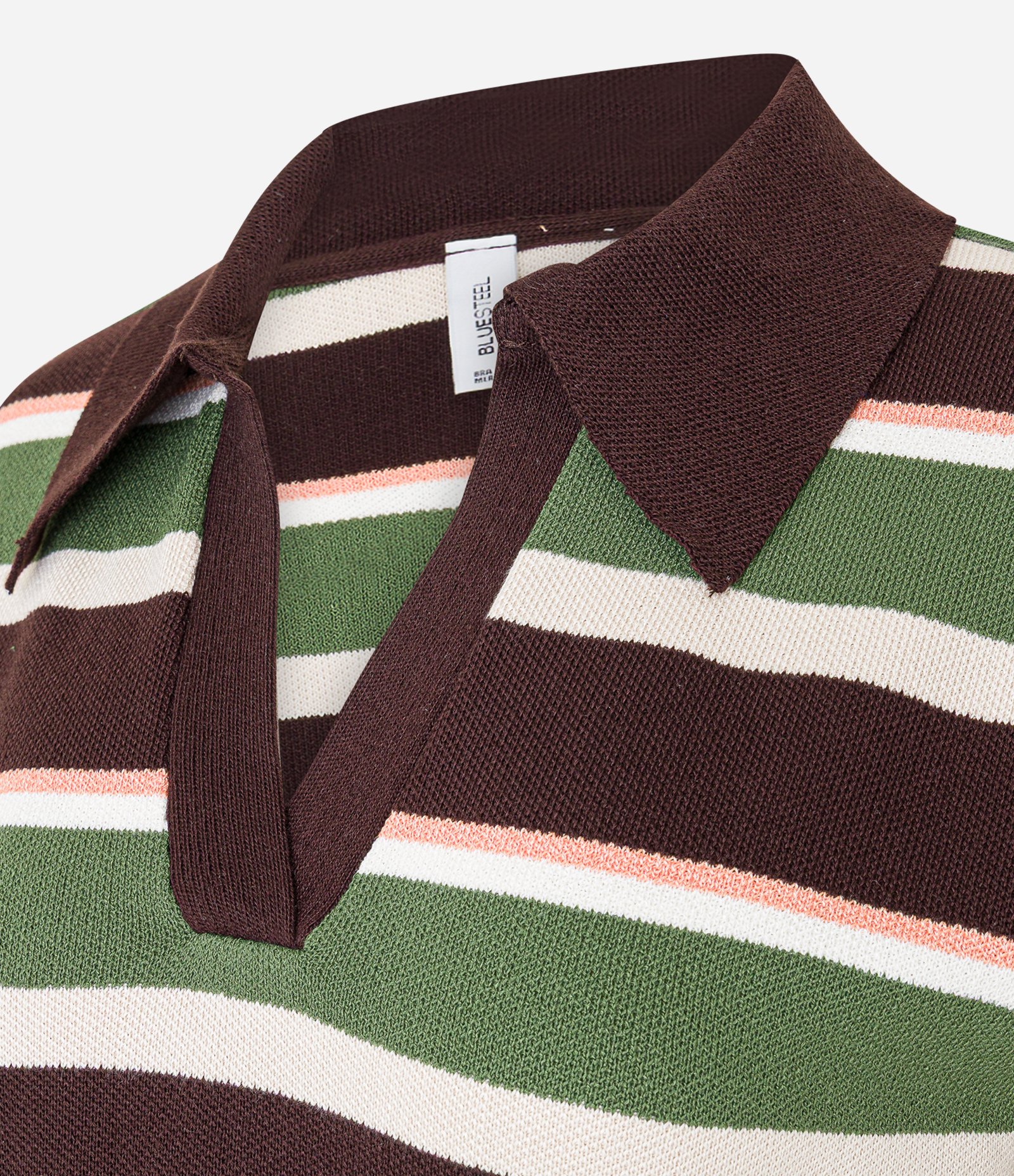 Blusa em Tricô com Gola Polo e Listras Variadas Verde/Marrom/Off/Rosa 9