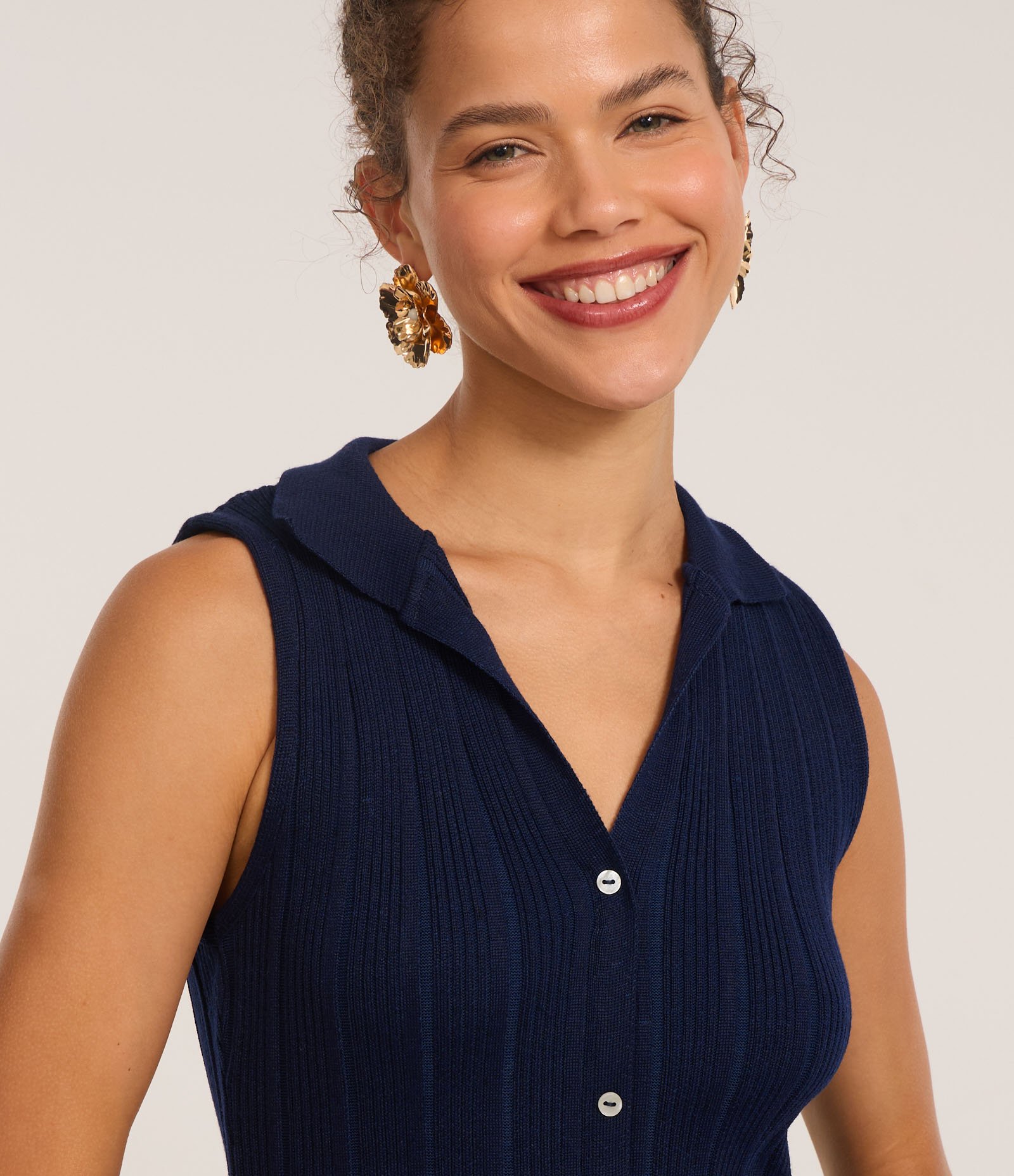 Vestido Long Midi em Tricô com Gola Polo Azul 2