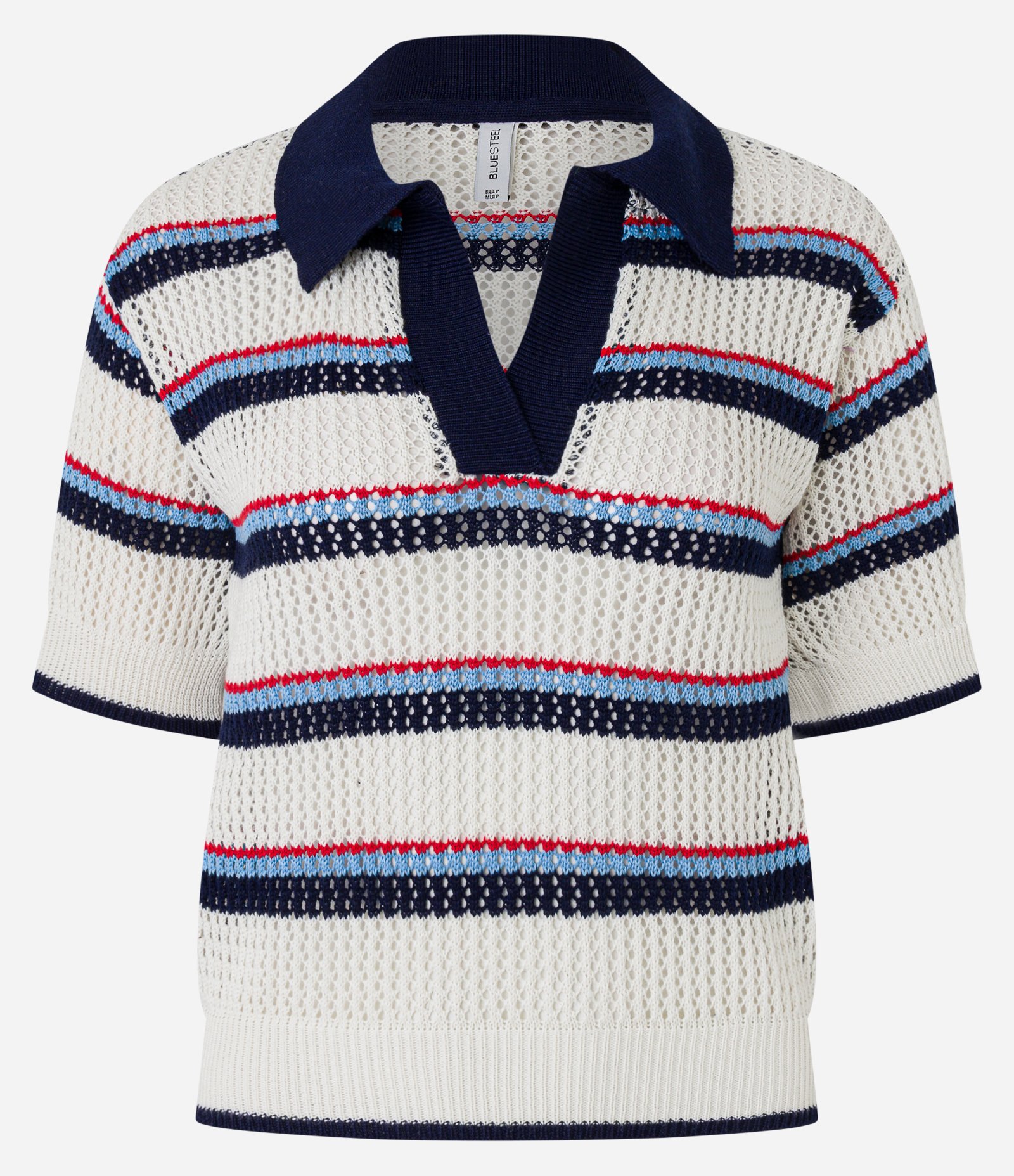 Blusa em Tricô com Gola Polo e Listras Variadas Off White/Azul/Vermelho 5