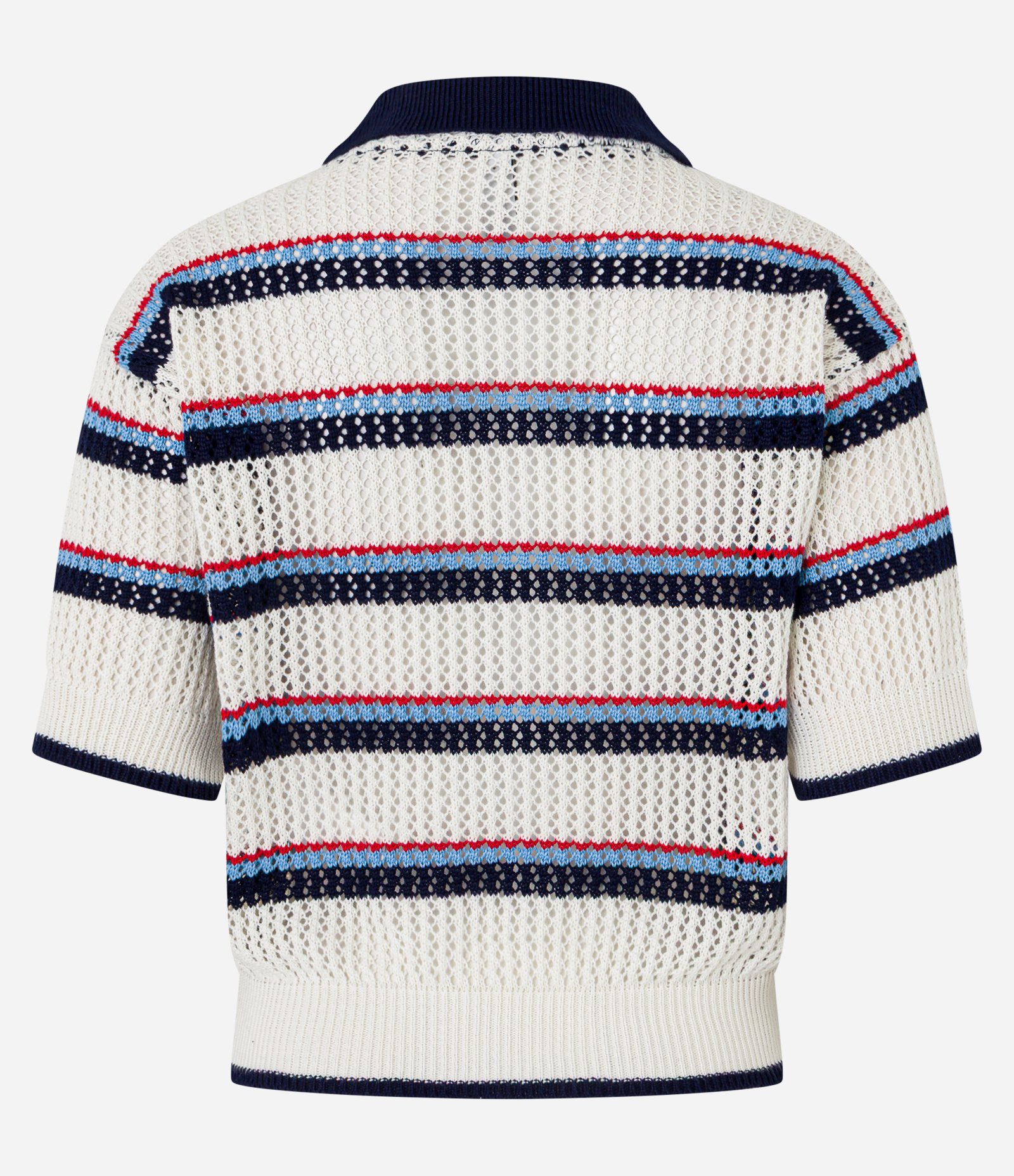 Blusa em Tricô com Gola Polo e Listras Variadas Off White/Azul/Vermelho 7