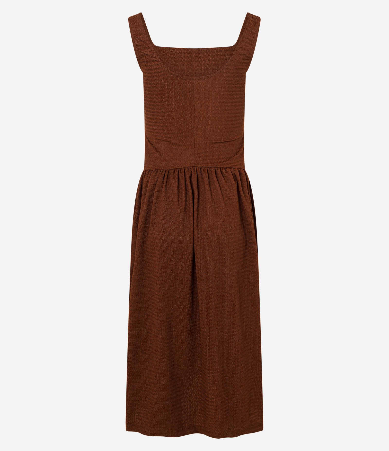 Vestido Reto Midi Texturizado com Decote Quadrado Marrom 7