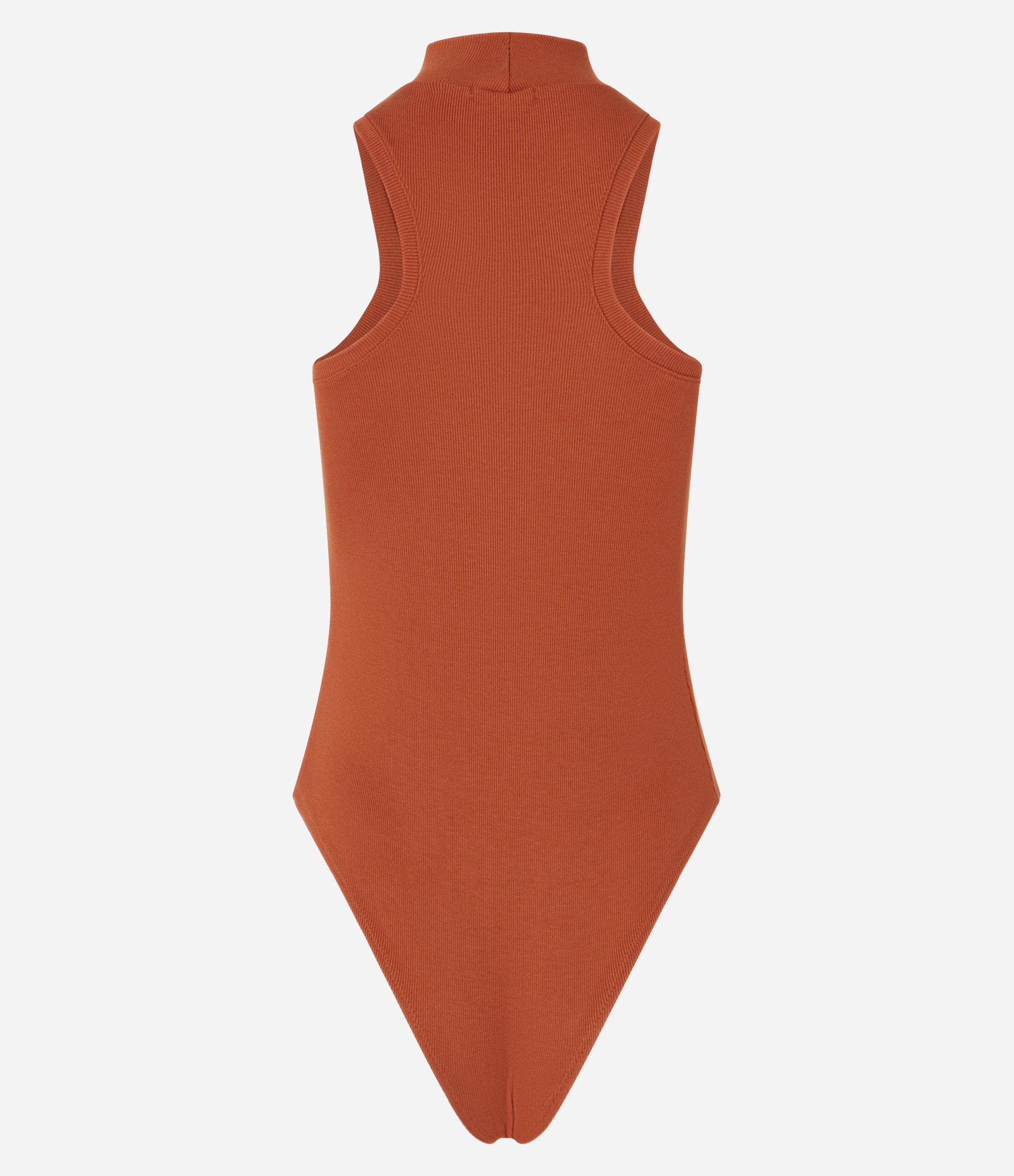 Body Canelado em Ribana com Gola Alta e Perna Cavada Terracota 9